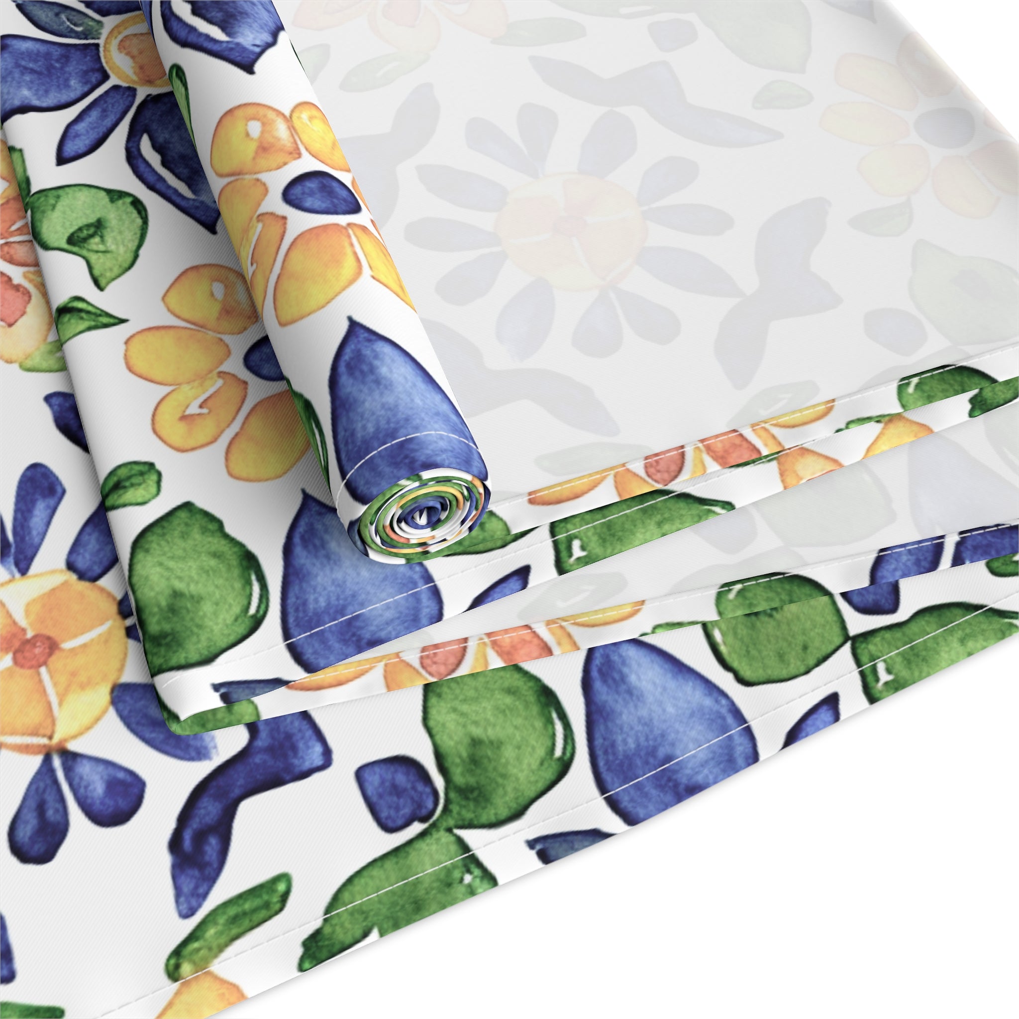 Sol y Alegría (Sun and Joy) Collection- Cactus Succulent Pattern Microfiber Blanket Soft Velveteen Throw for Home & Garden Lovers Floral Tile Table Runner — Blue & Yellow Mediterranean Pattern - Creations by Chris and Carlos