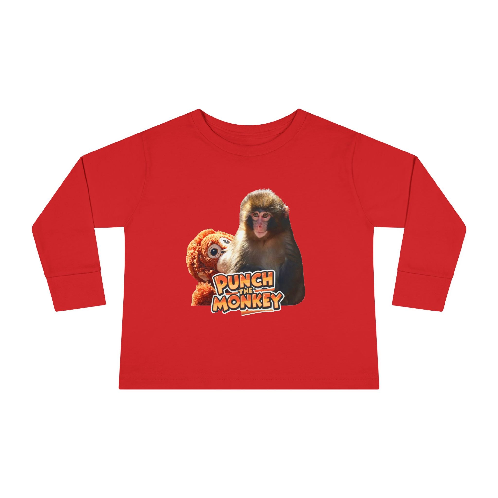 Punch Monkey Toddler Long Sleeve Tee Cute Monkey & Plush Character Shirt for Kids - Creations by Chris and Carlos
