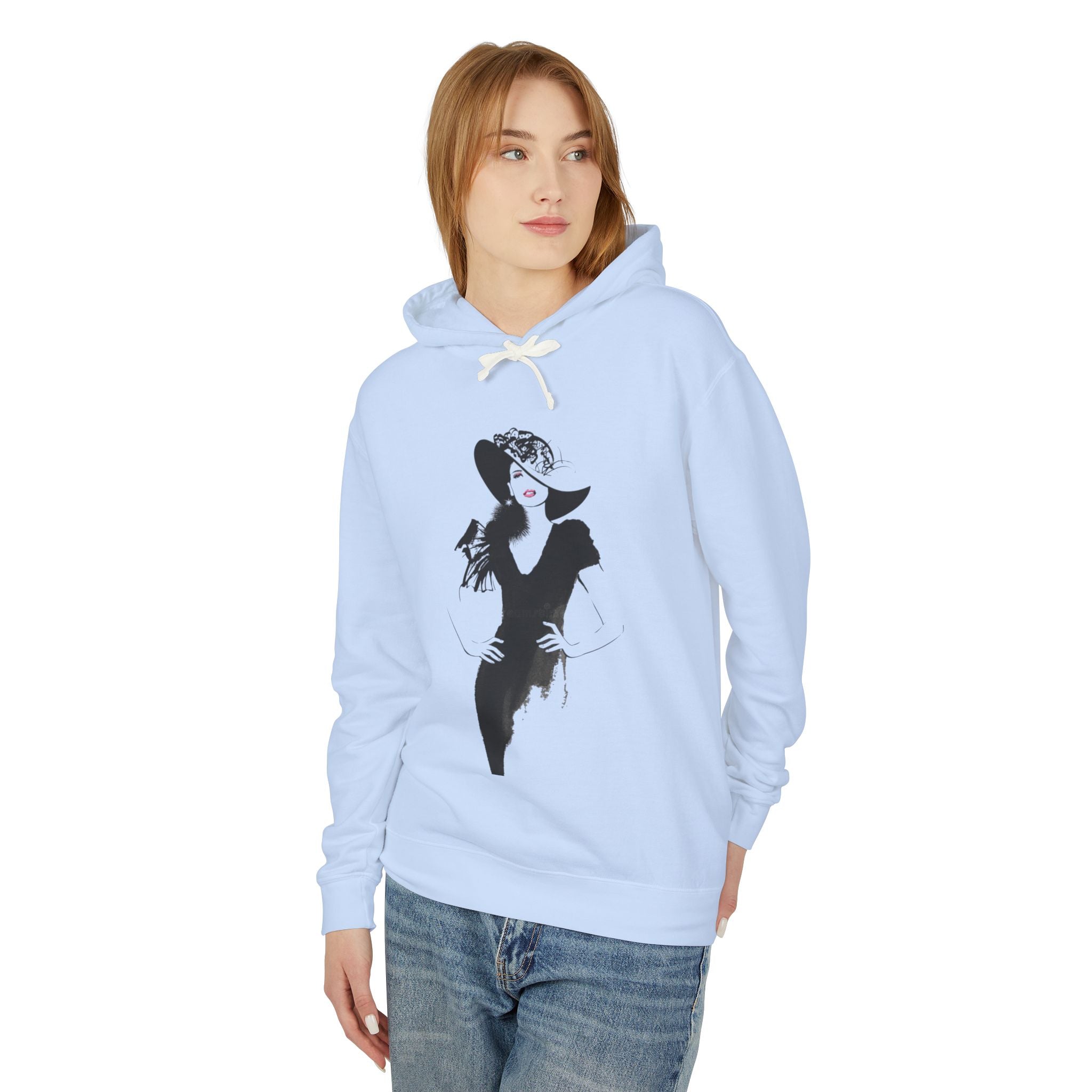 Retro Femme Fashion Hoodie — Vintage Black & White Glamour Illustration - Creations by Chris and Carlos