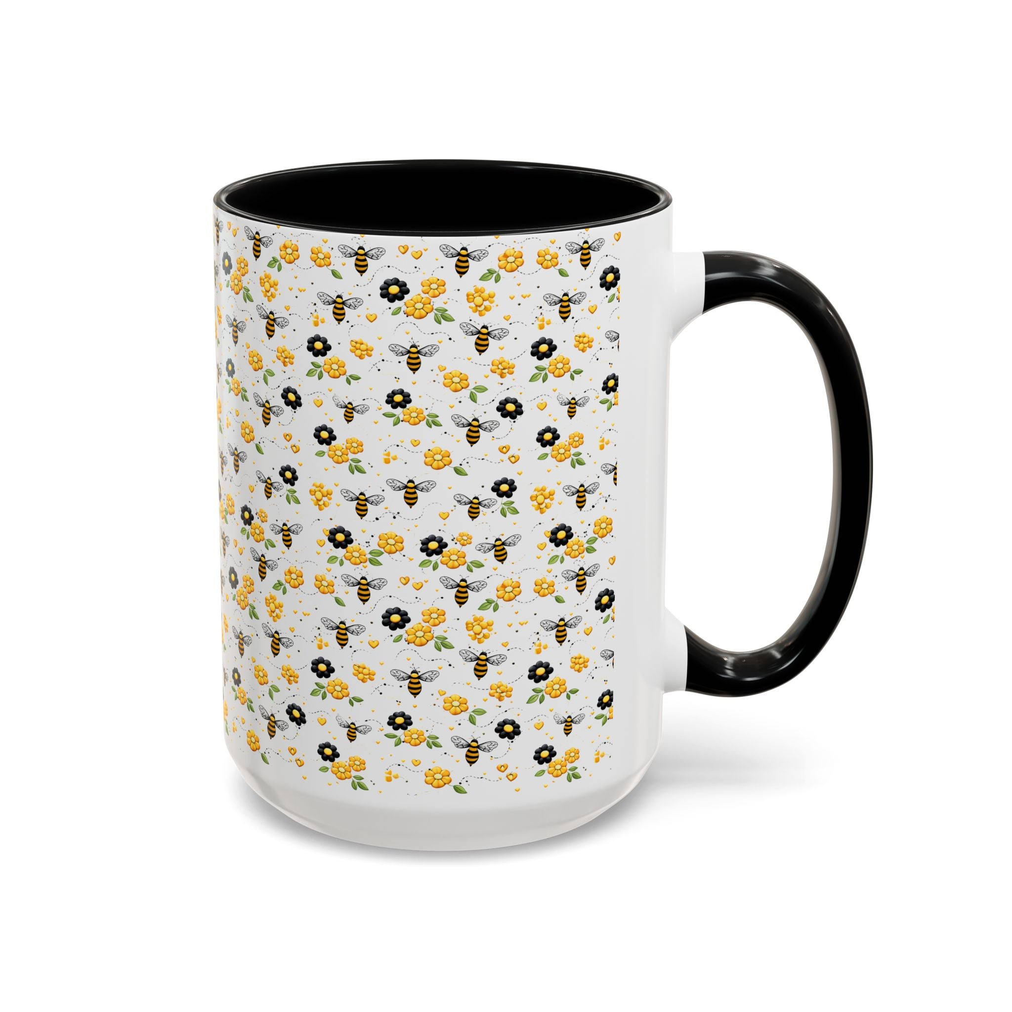 Bee & Yellow Floral Accent Coffee Mug – Cute Spring Floral Pattern (11/15oz) - Creations by Chris and Carlos