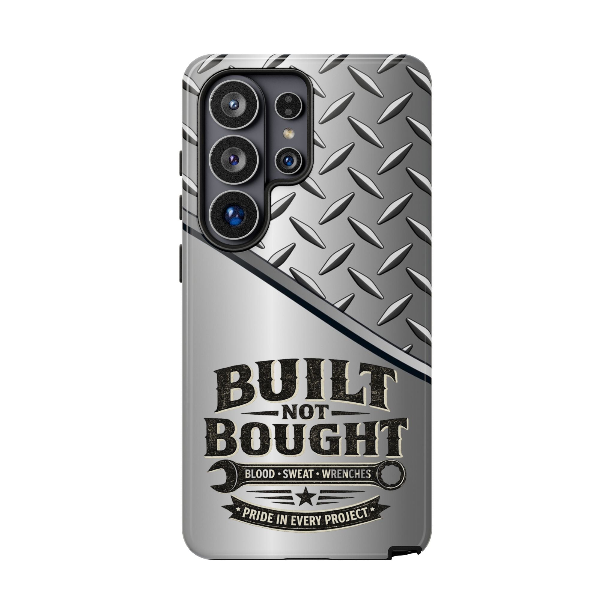 Built Not Bought Metal Diamond-Plate Phone Case — Rugged Tool Lover Gift - Creations by Chris and Carlos