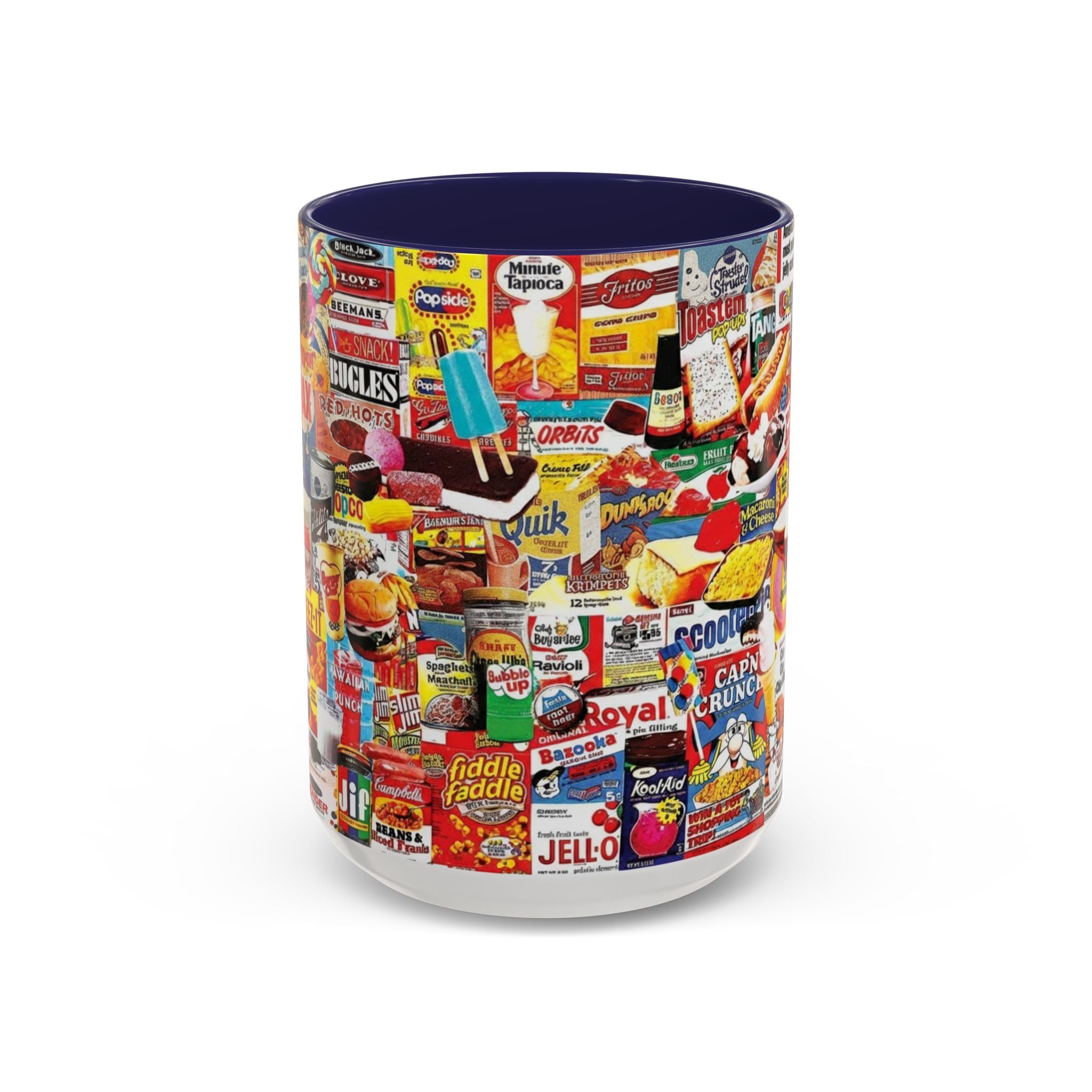 Retro Snack Collage Mug — Vintage Candy & Cereal Packaging Accent Coffee Mug - Creations by Chris and Carlos