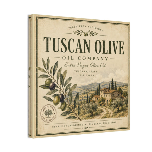 Tuscan Olive Canvas Wall Art - "Tuscan Olive Oil Company" Vintage Kitchen Sign - Creations by Chris and Carlos