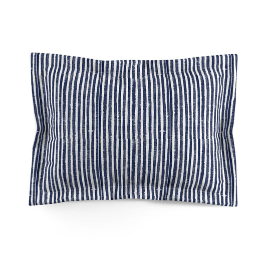 The Artisanal Flora Gallery Navy Stripe Microfiber Pillow Sham — Coastal Nautical Accent for Bedroom or Living Room - Creations by Chris and Carlos