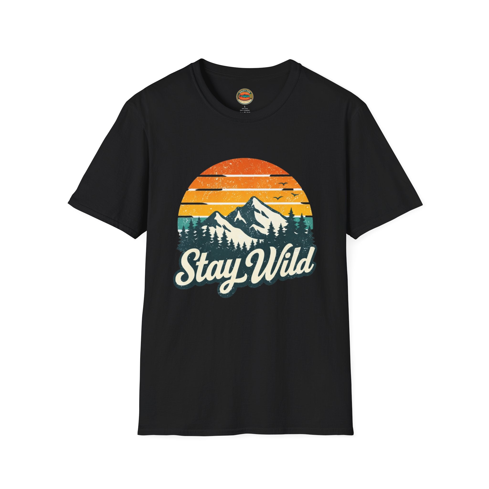 Stay Wild Mountain T-Shirt — Vintage Sunset Outdoor Adventure Tee - Creations by Chris and Carlos