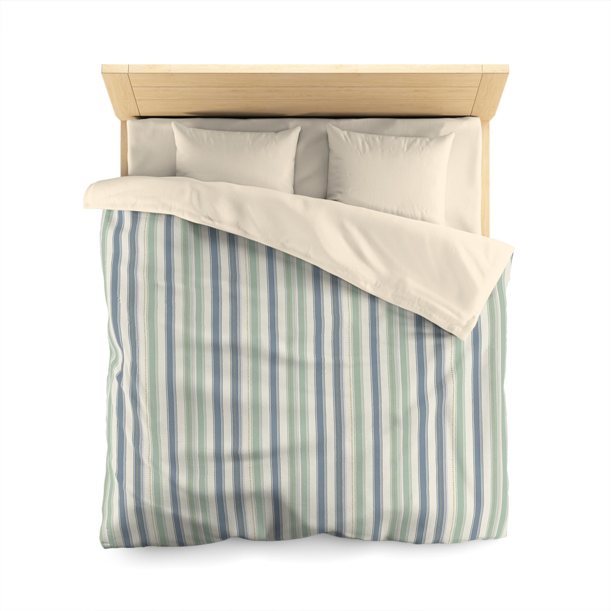 The Slate & Sage Collection- Joleen Striped Microfiber Duvet Cover — Sage & Blue Vertical Stripes | Coastal Modern Bedding - Creations by Chris and Carlos