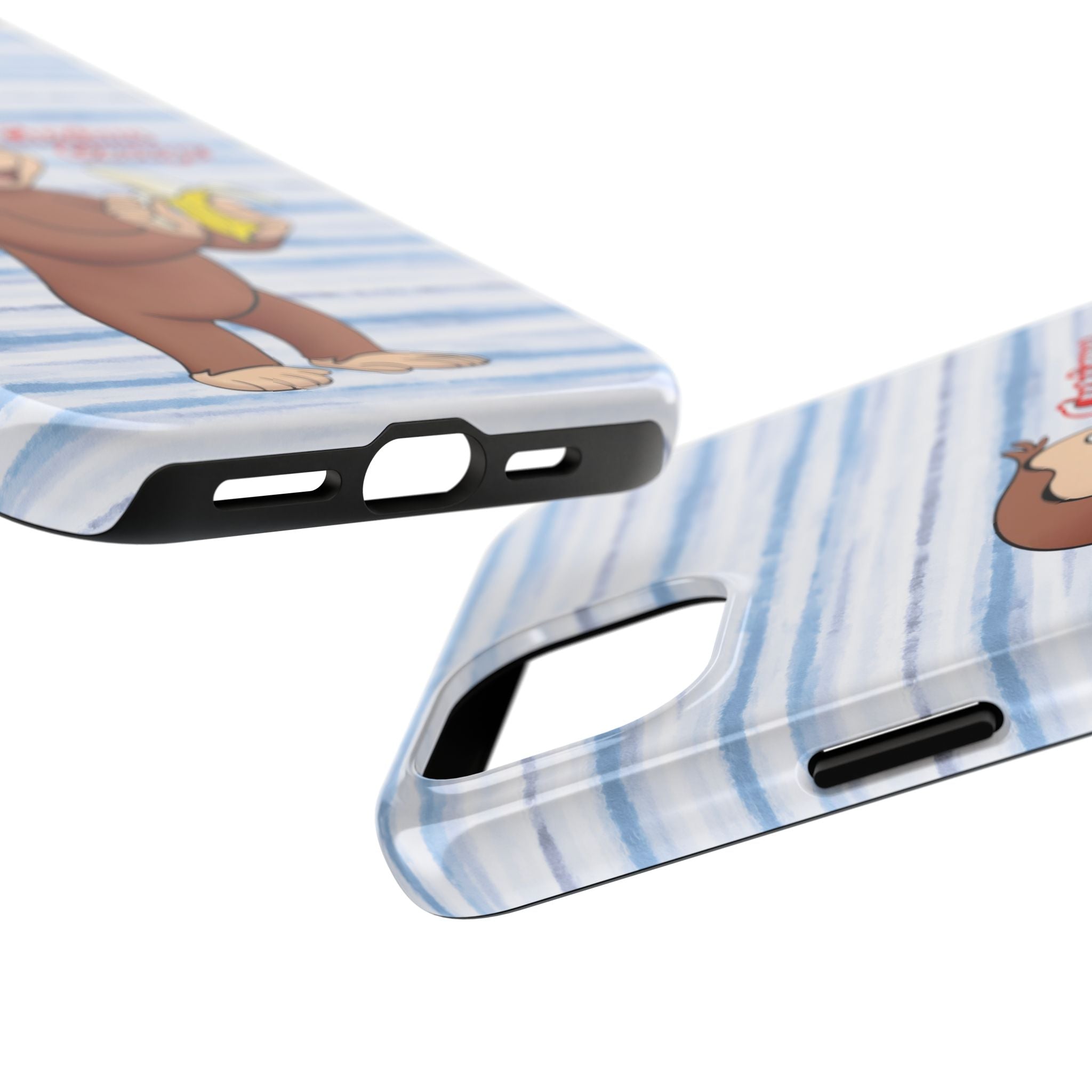 Curious George Banana Tough Phone Case — Cute Kids iPhone Cover, Blue Stripe Protective Case - Creations by Chris and Carlos
