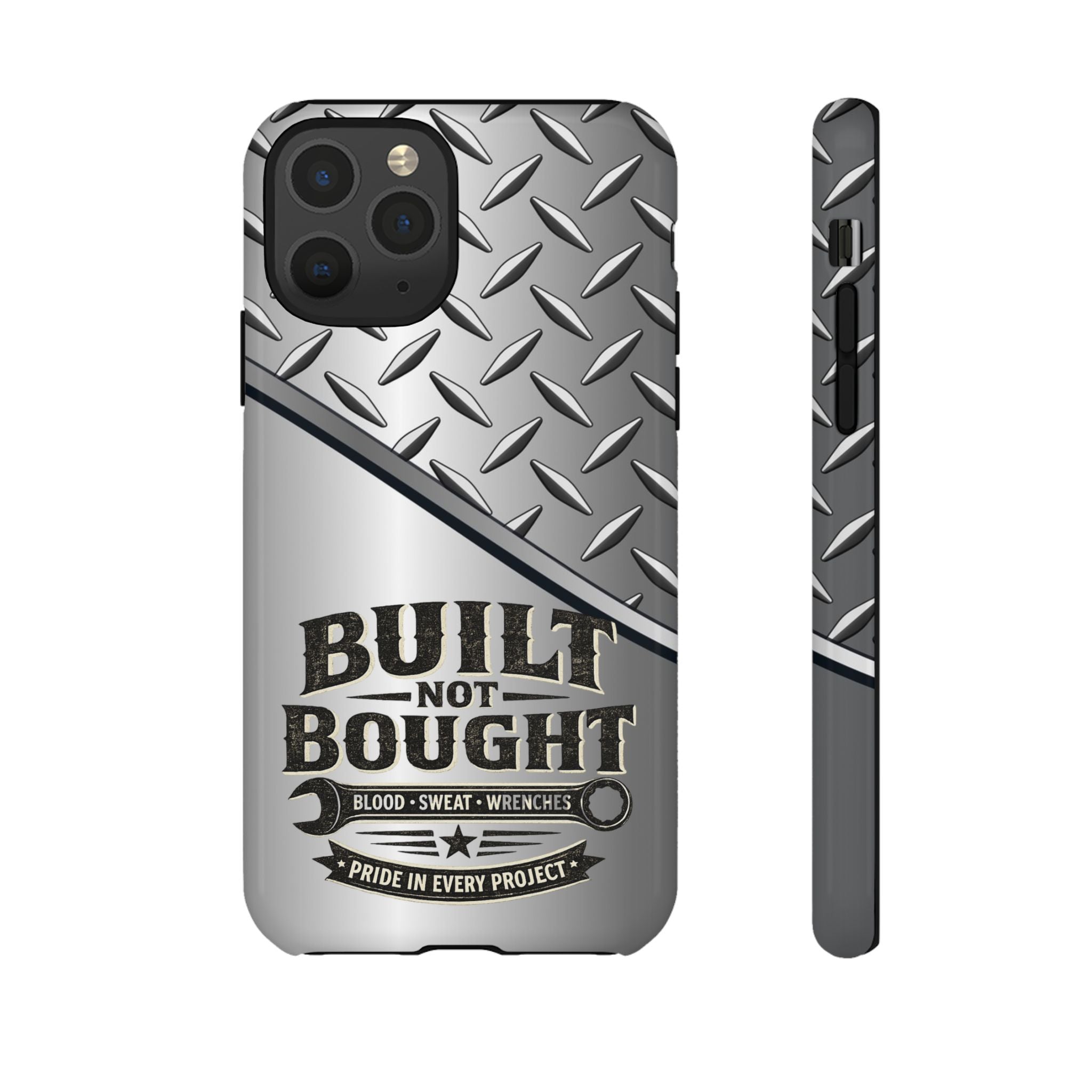 Built Not Bought Metal Diamond-Plate Phone Case — Rugged Tool Lover Gift - Creations by Chris and Carlos