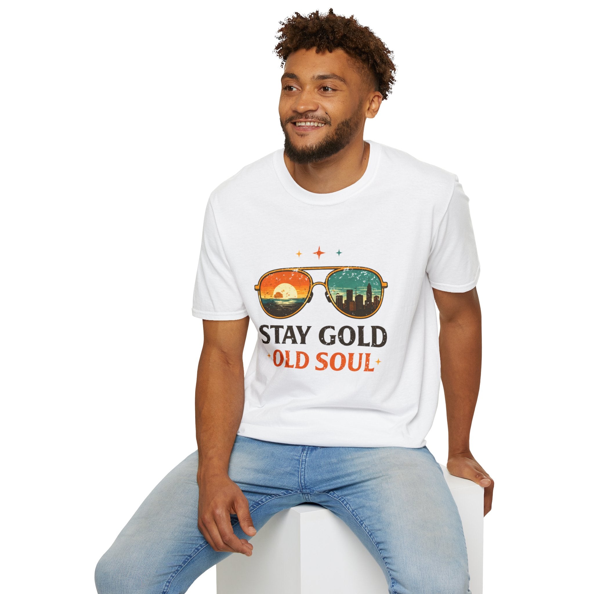 Stay Gold Old Soul T-Shirt - Vintage Sunglasses Sunset Graphic - Creations by Chris and Carlos