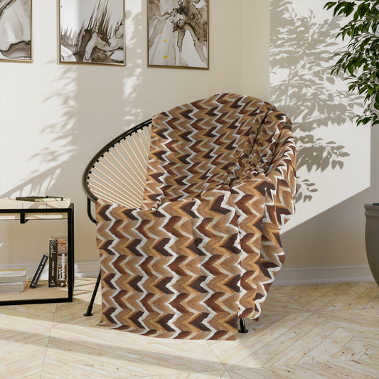 Chevron Knit Velvet Throw Blanket — Cozy Brown Microfiber Blanket - Creations by Chris and Carlos