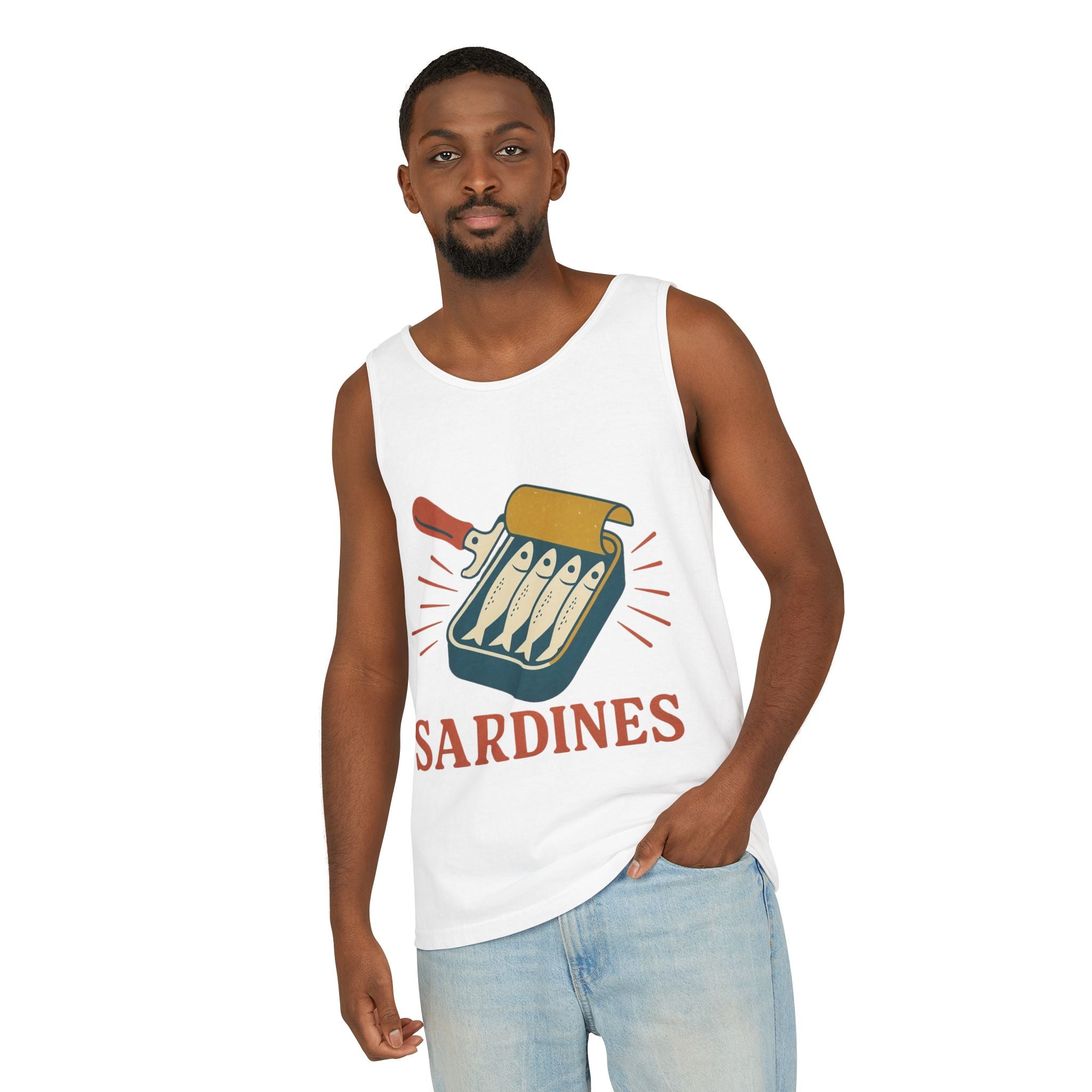 Sardines Graphic Tank Top — Retro Canned Fish Illustration - Creations by Chris and Carlos