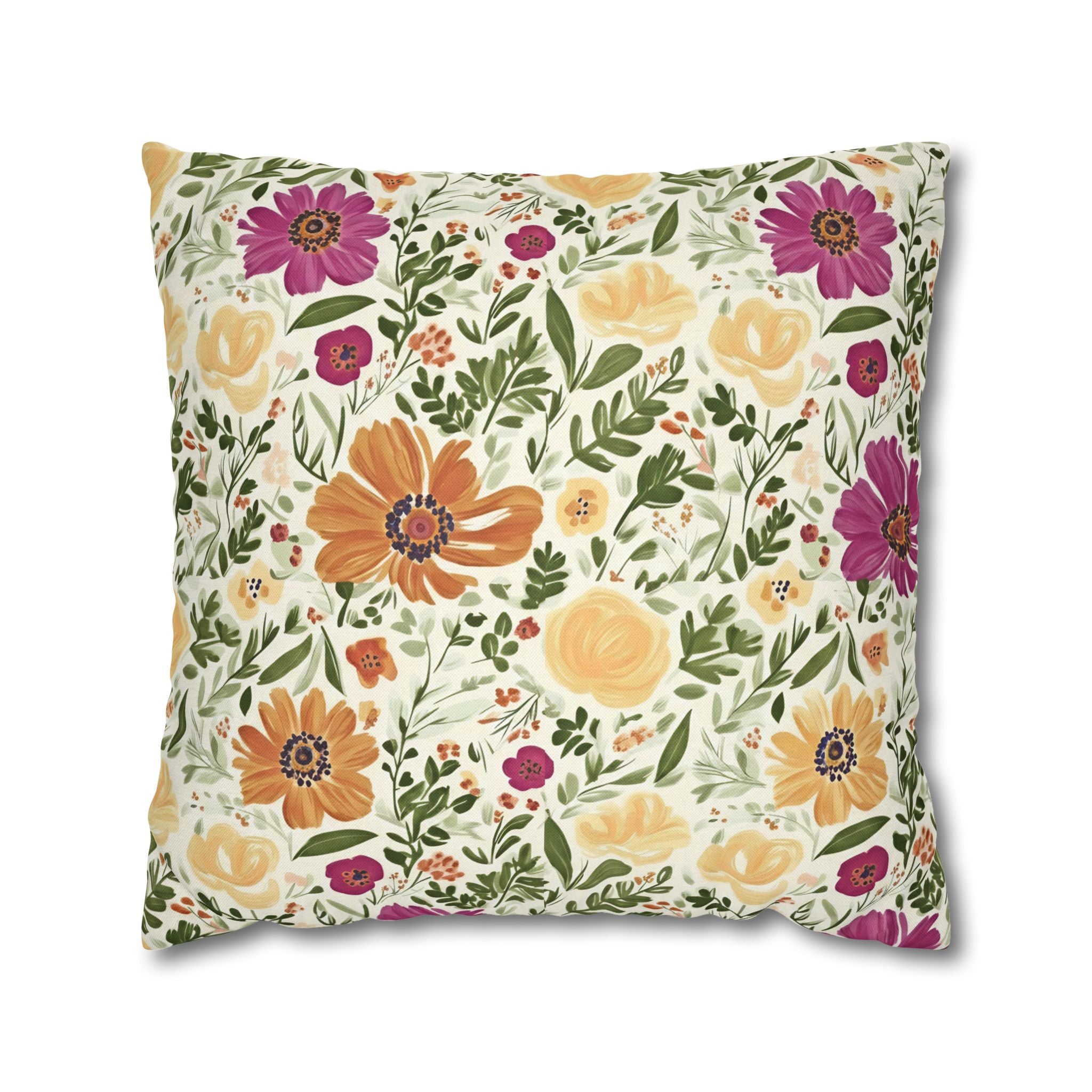 The Artisanal Flora Gallery Floral Cottage Garden Pillowcase — Yellow & Magenta Bloom Square Pillow - Creations by Chris and Carlos