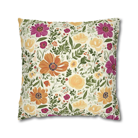The Artisanal Flora Gallery Floral Cottage Garden Pillowcase — Yellow & Magenta Bloom Square Pillow - Creations by Chris and Carlos