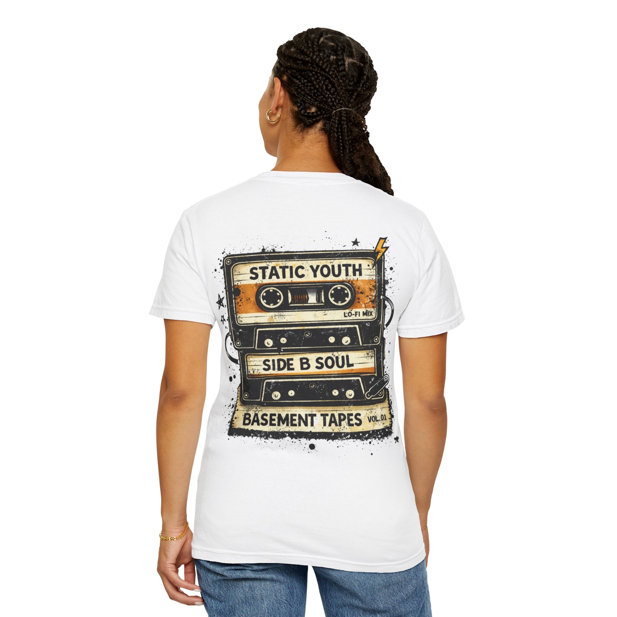 Basement Tapes Retro Cassette T-Shirt — "Static Youth / Side B Soul" - Creations by Chris and Carlos