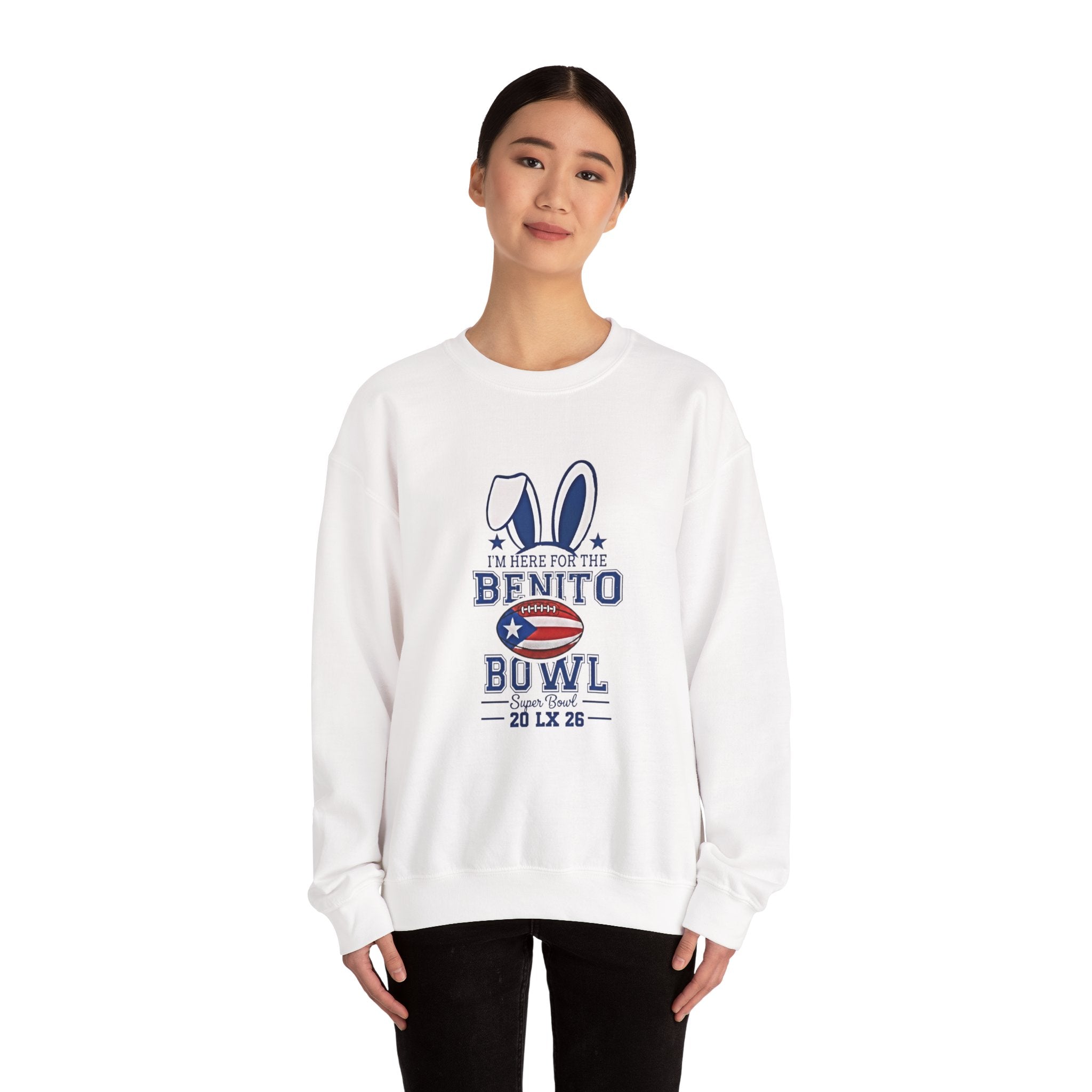 Benito Bowl Crewneck Sweatshirt – Patriotic Football Bunny Design - Creations by Chris and Carlos