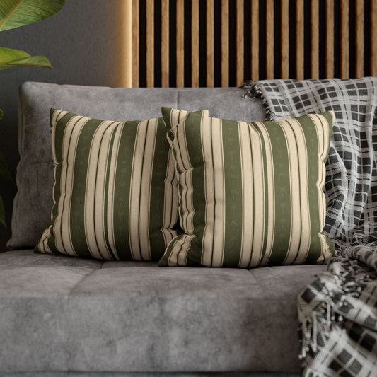Green Striped Decorative Pillowcase - Vintage Farmhouse Throw Pillow Cover - Creations by Chris and Carlos