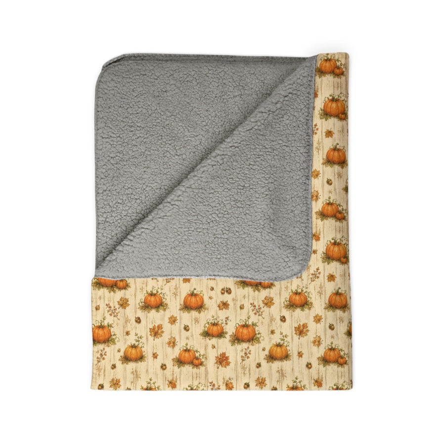 Pumpkin Spice Sherpa Blanket — Cozy Fall Fleece Throw with Tiny Pumpkin Pattern