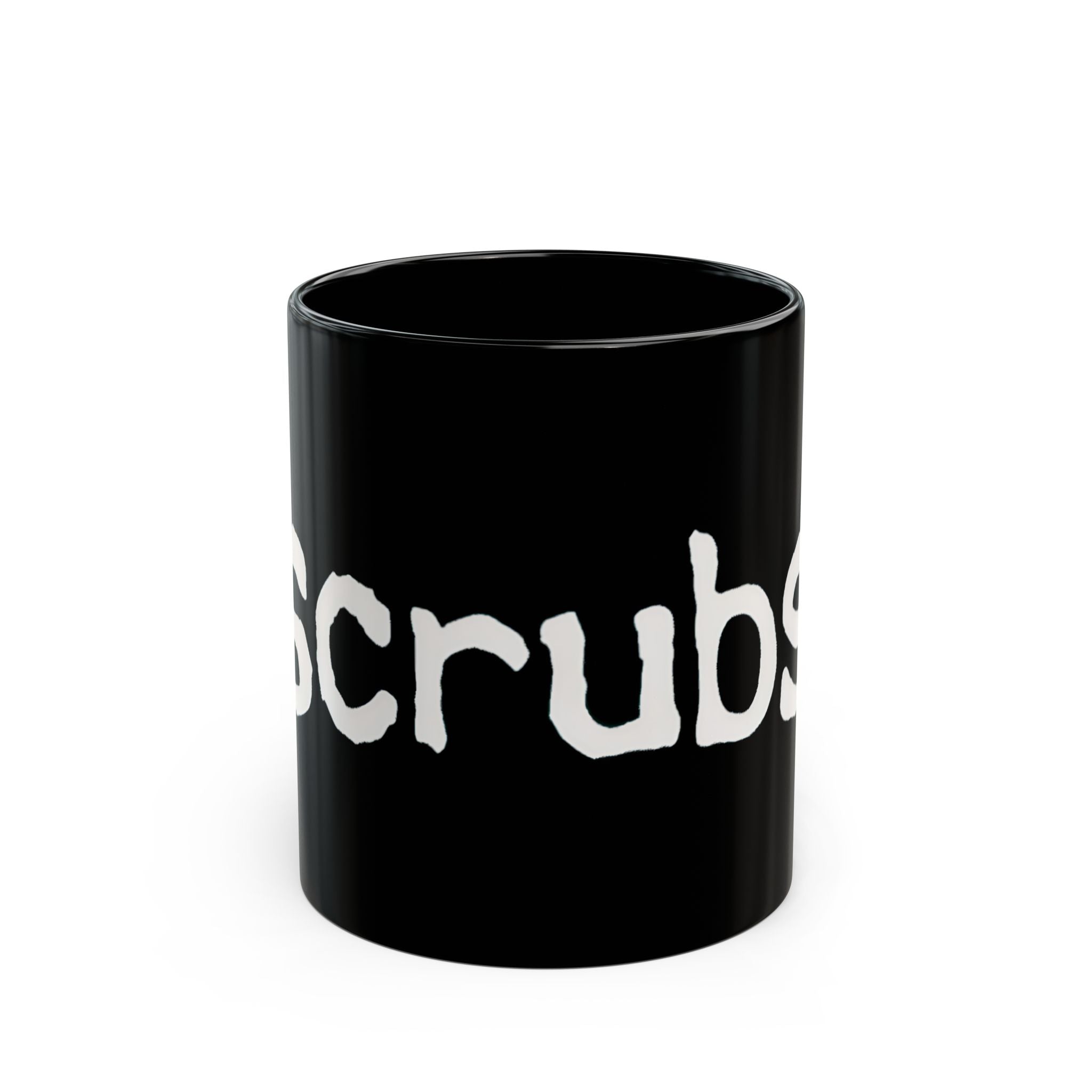 Black Coffee Mug — "scrubs" White Grunge Text | Funny Nurse & Medical Staff Gift (11oz, 15oz) - Creations by Chris and Carlos