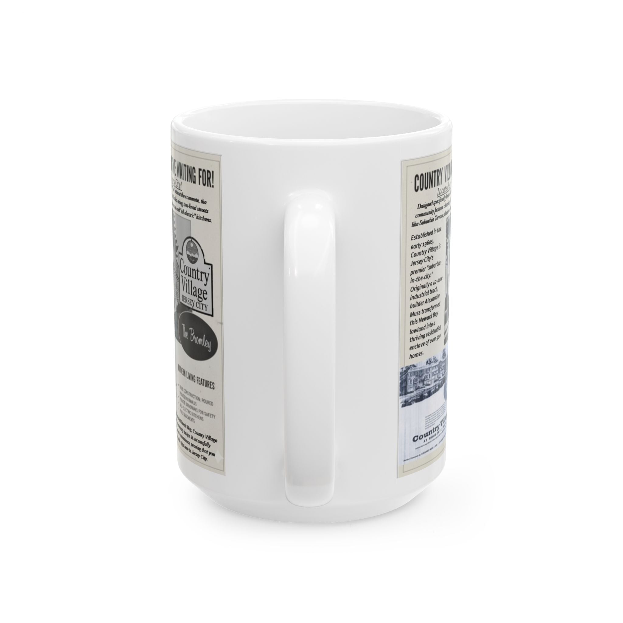 Vintage Country Village Advertisement Ceramic Mug – Retro Newspaper Print (15oz) - Creations by Chris and Carlos