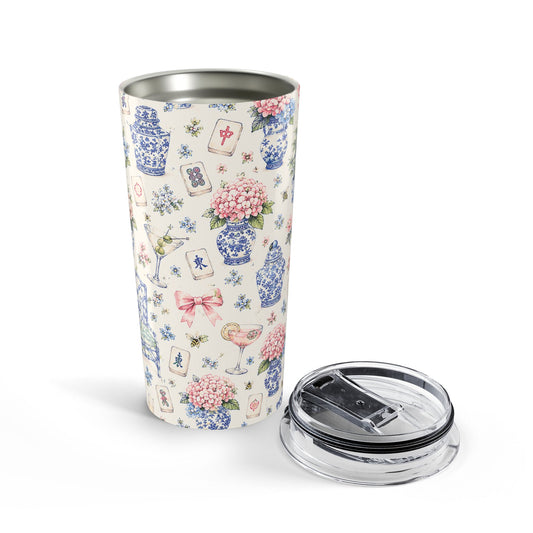 20oz Chinoiserie Floral Tumbler – Blue & Pink Porcelain Pattern Insulated Travel Cup - Creations by Chris and Carlos