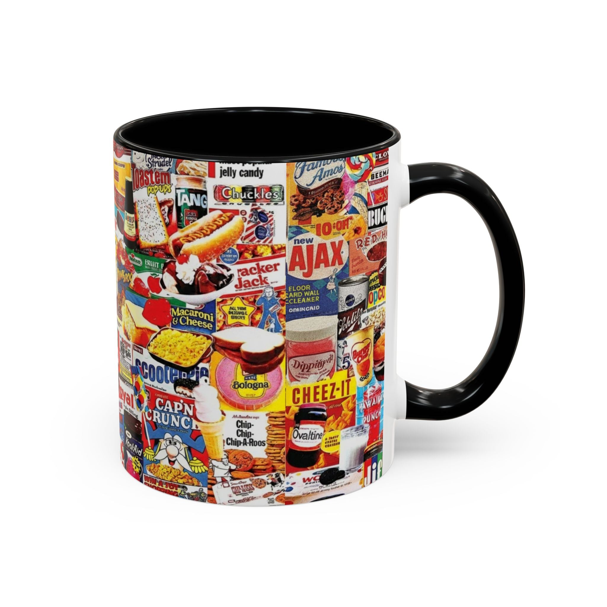 Retro Snack Collage Mug — Vintage Candy & Cereal Packaging Accent Coffee Mug - Creations by Chris and Carlos
