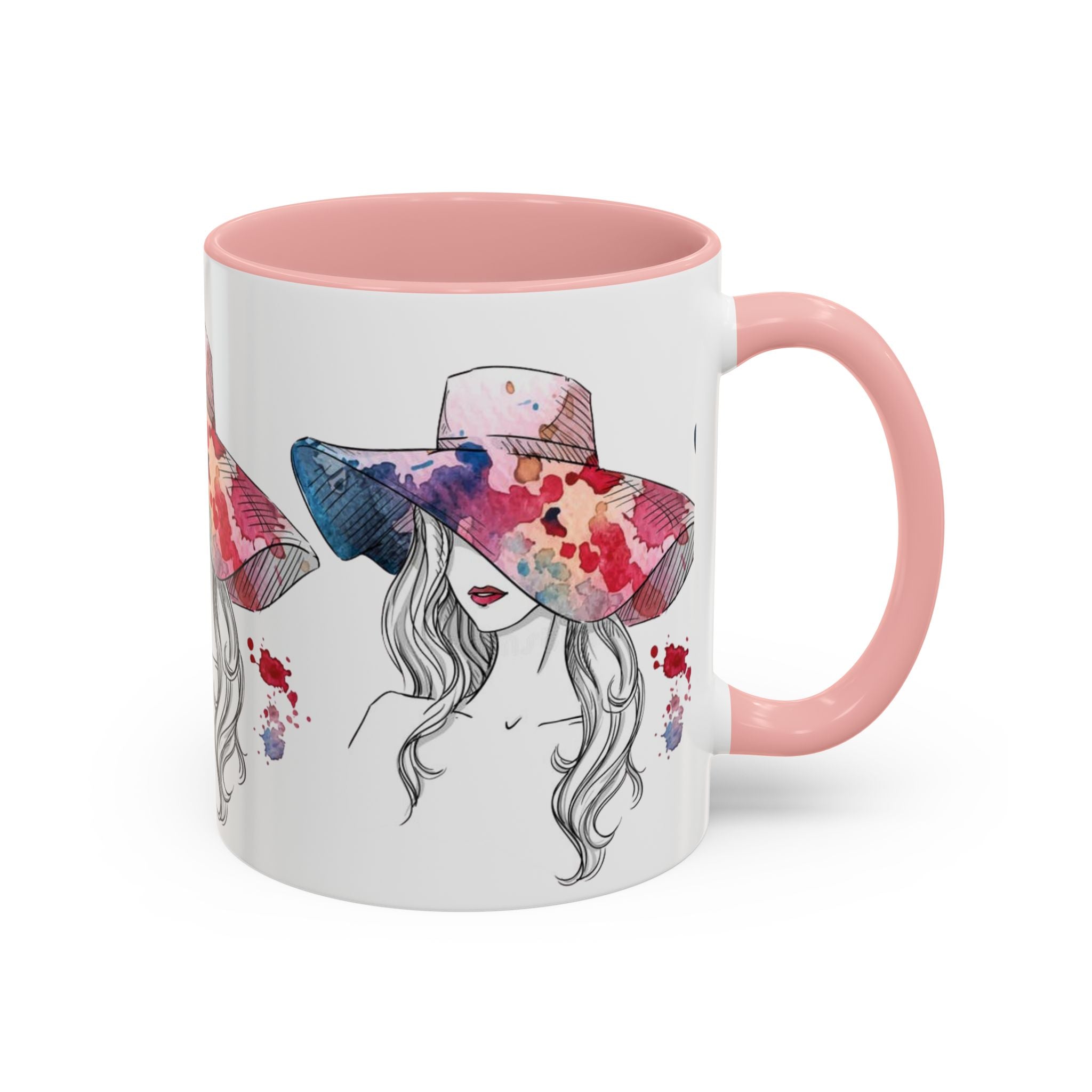 Watercolor Sun Hat Coffee Mug - Chic Fashion Illustration Accent Mug (11/15oz) - Creations by Chris and Carlos