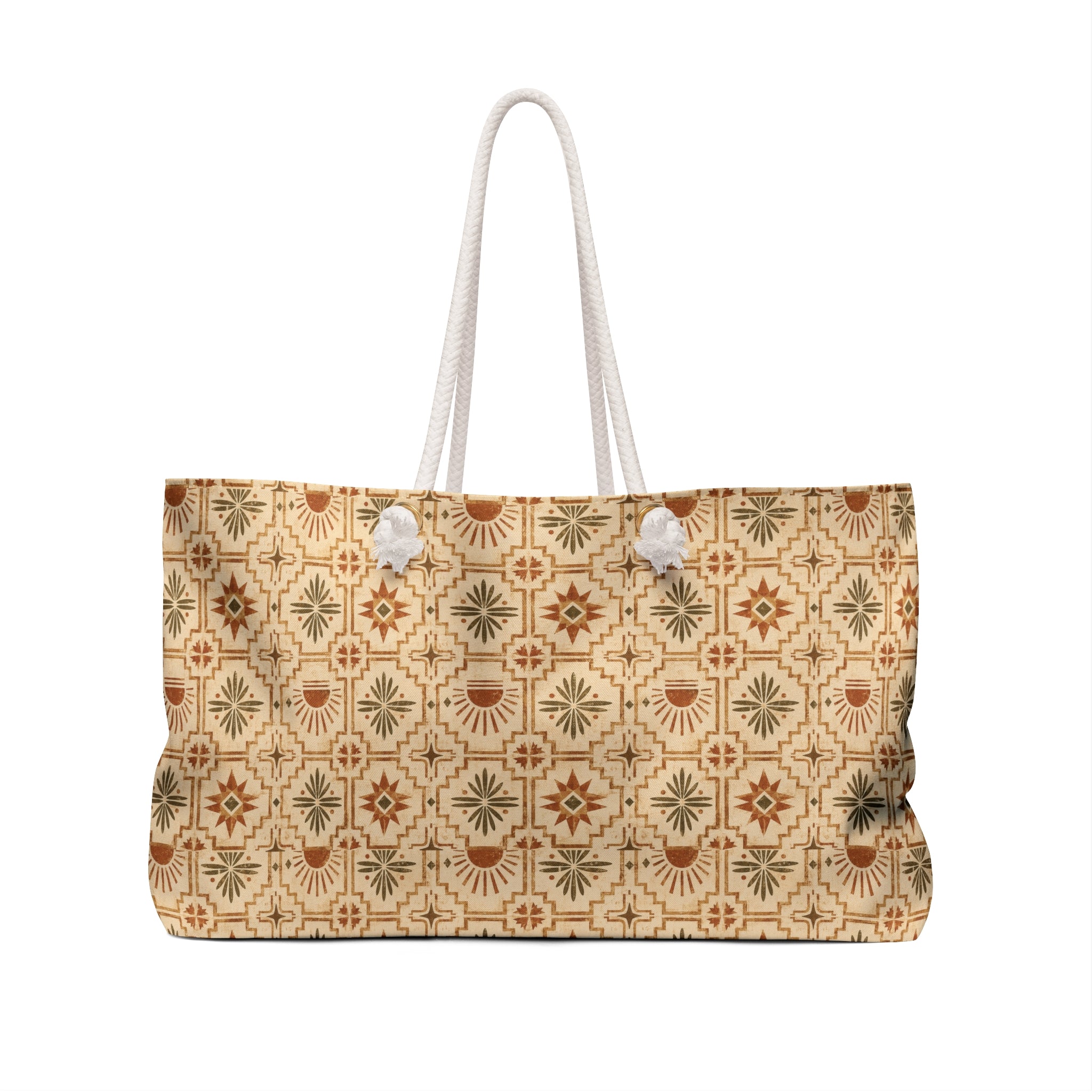 Vintage Tile Pattern Weekender Bag – Boho Travel Tote - Creations by Chris and Carlos