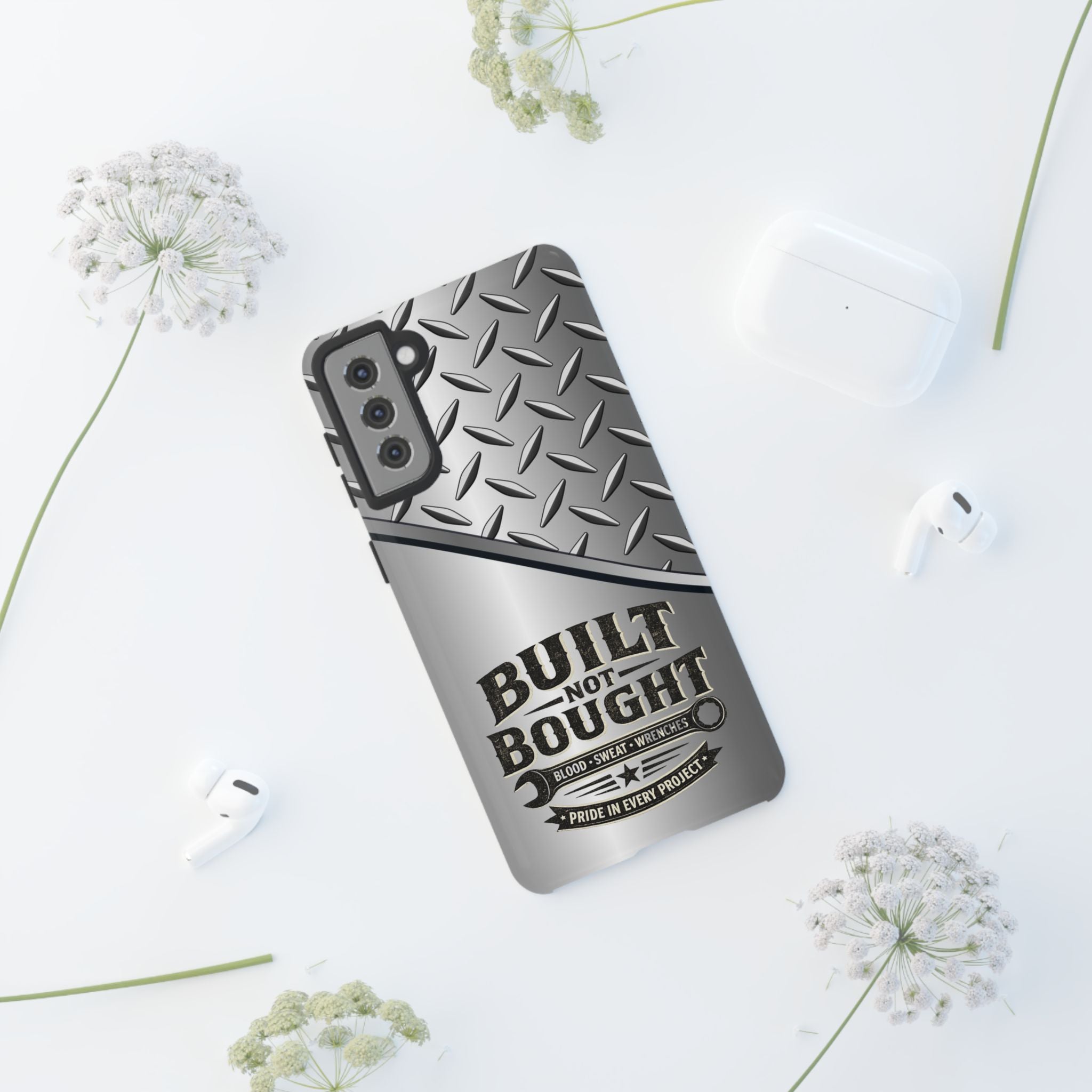 Built Not Bought Metal Diamond-Plate Phone Case — Rugged Tool Lover Gift - Creations by Chris and Carlos