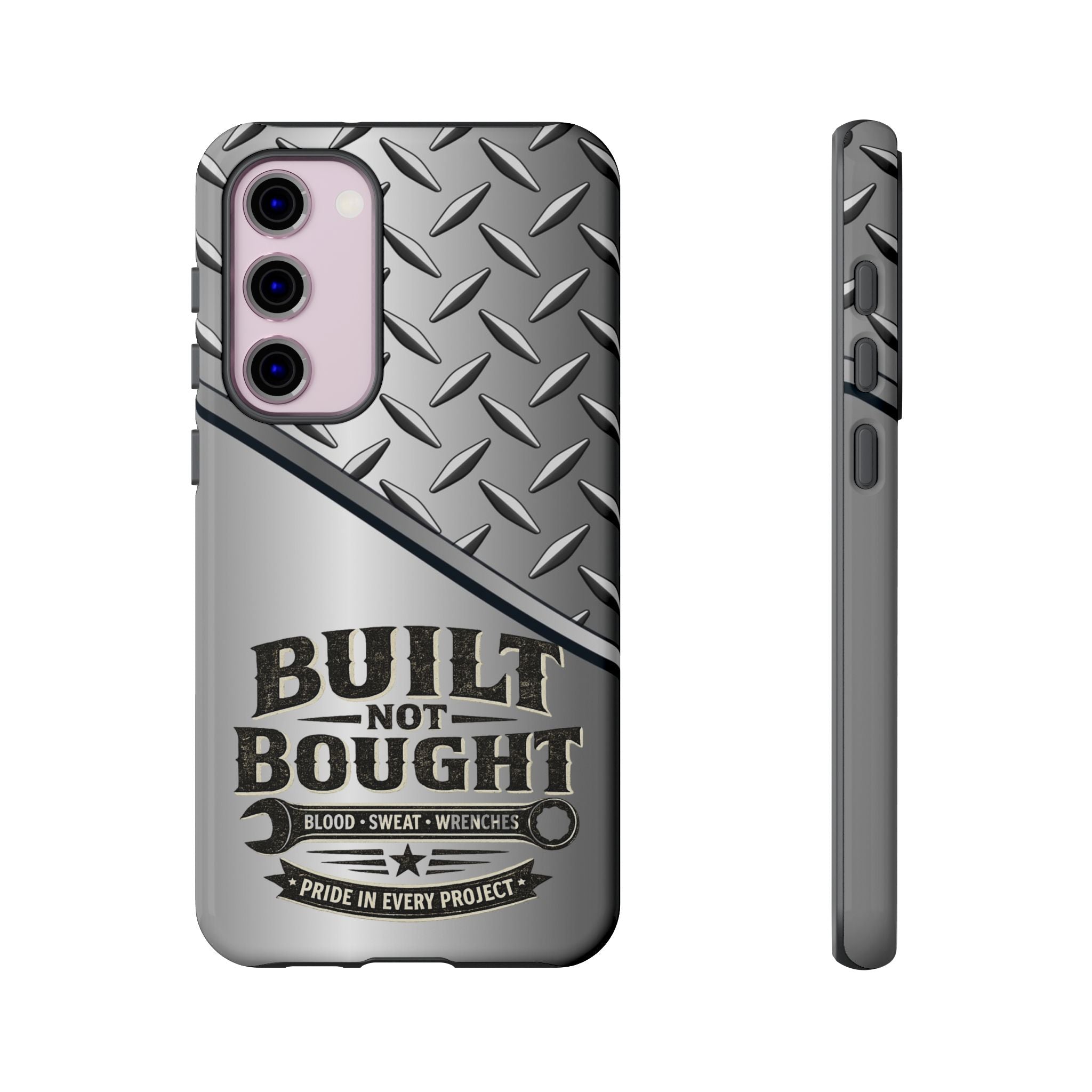 Built Not Bought Metal Diamond-Plate Phone Case — Rugged Tool Lover Gift - Creations by Chris and Carlos