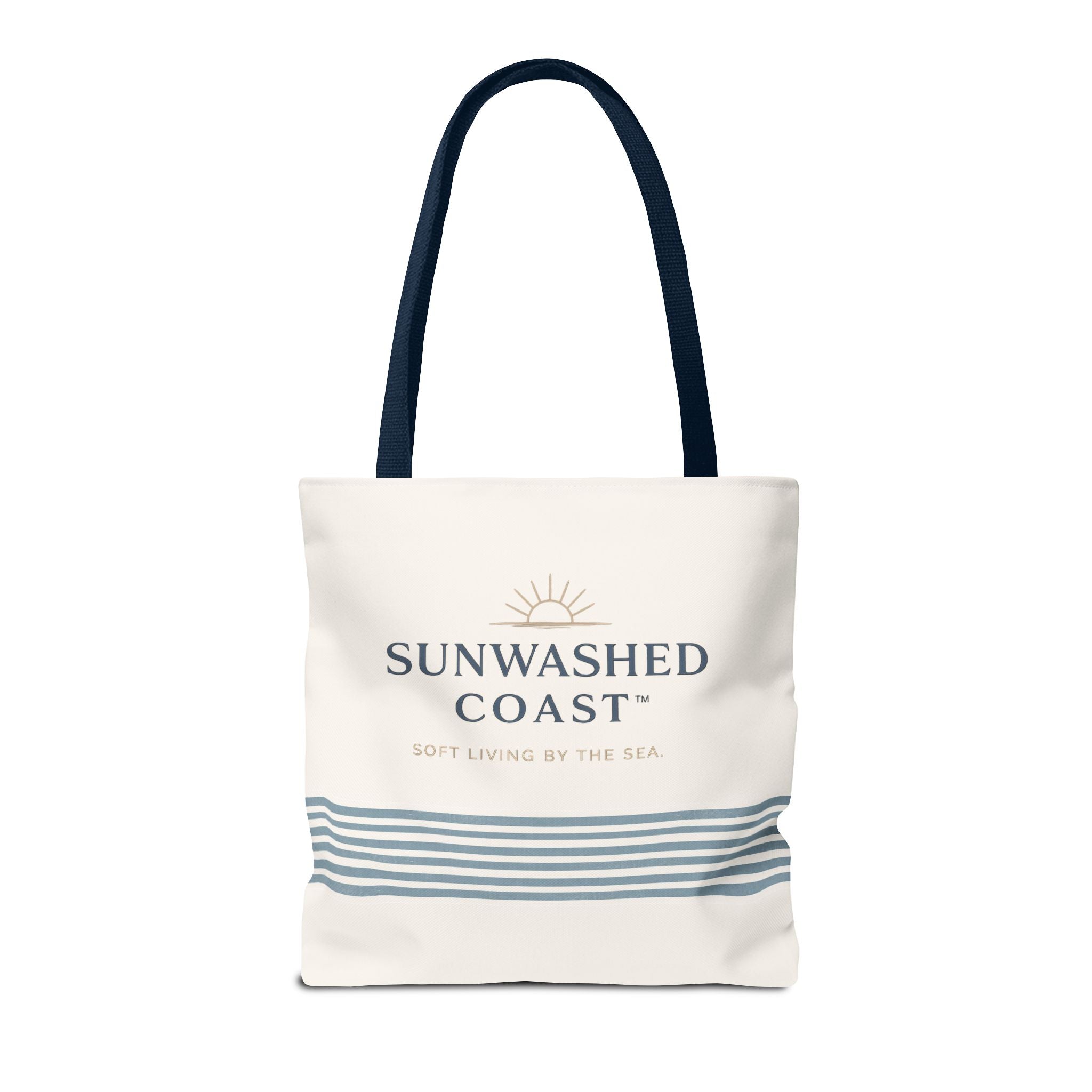 Sunwashed Coast Tote Bag – Coastal Striped Beach Canvas Tote (“Sunwashed Coast” Logo) - Creations by Chris and Carlos