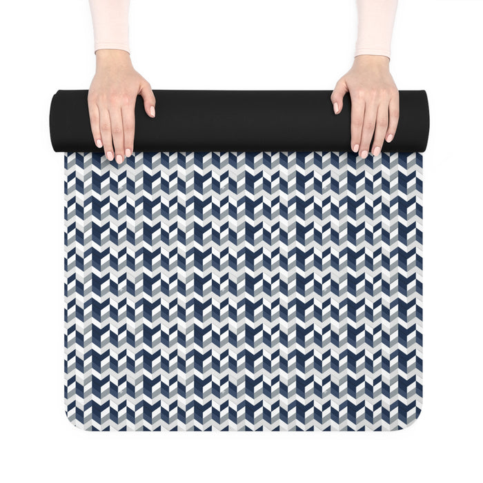 Prism Point Athletic Collection- Non-Slip Rubber Yoga Mat Navy Knit Pattern, Reversible Grip Surface