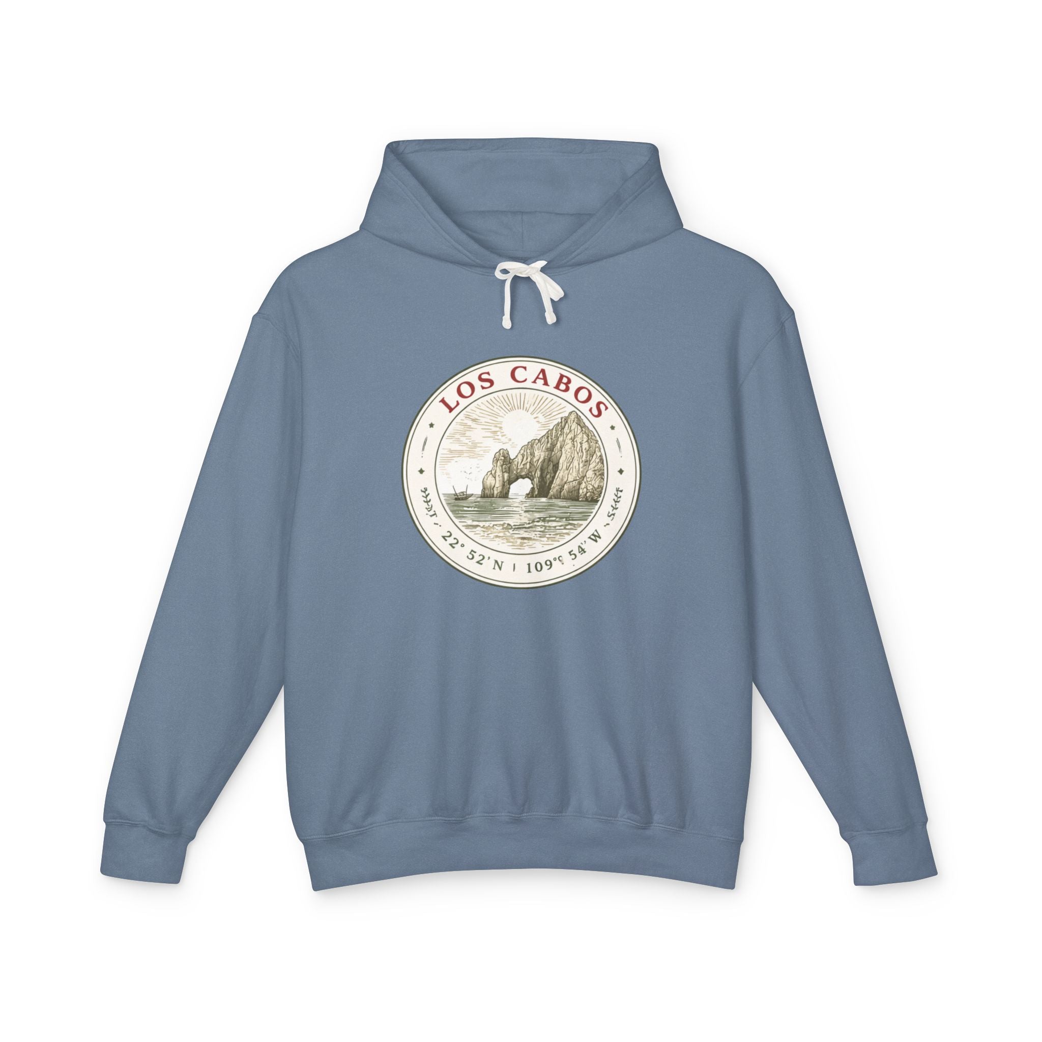 Los Cabos Vintage Crest Hoodie — Lightweight Travel Sweatshirt - Creations by Chris and Carlos