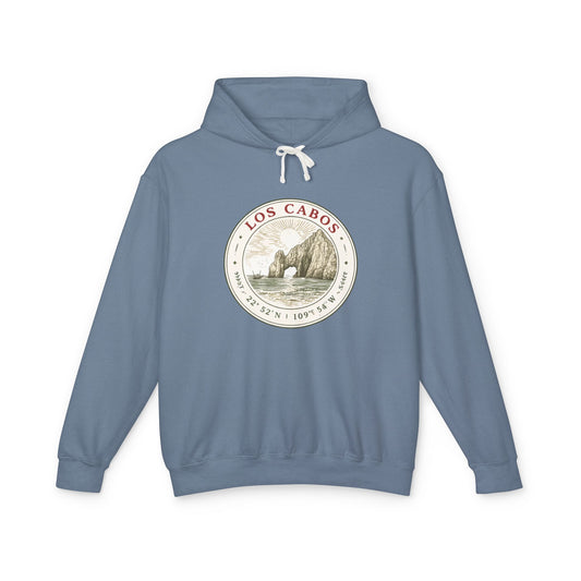 Los Cabos Vintage Crest Hoodie — Lightweight Travel Sweatshirt - Creations by Chris and Carlos