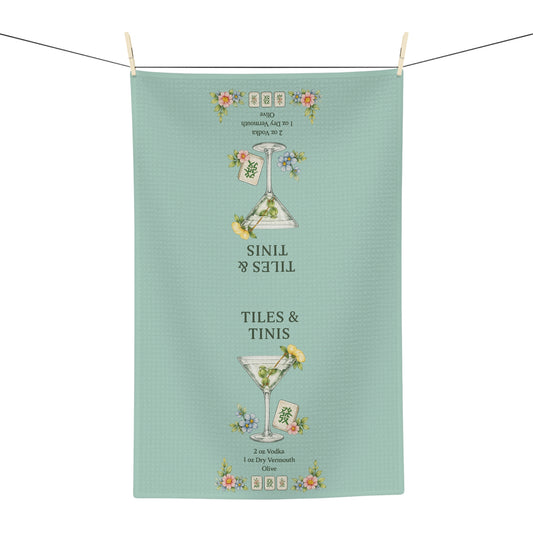Tiles & Tinis Microfiber Tea Towel — Vintage Cocktail Design, Floral Martini Kitchen Towel - Creations by Chris and Carlos