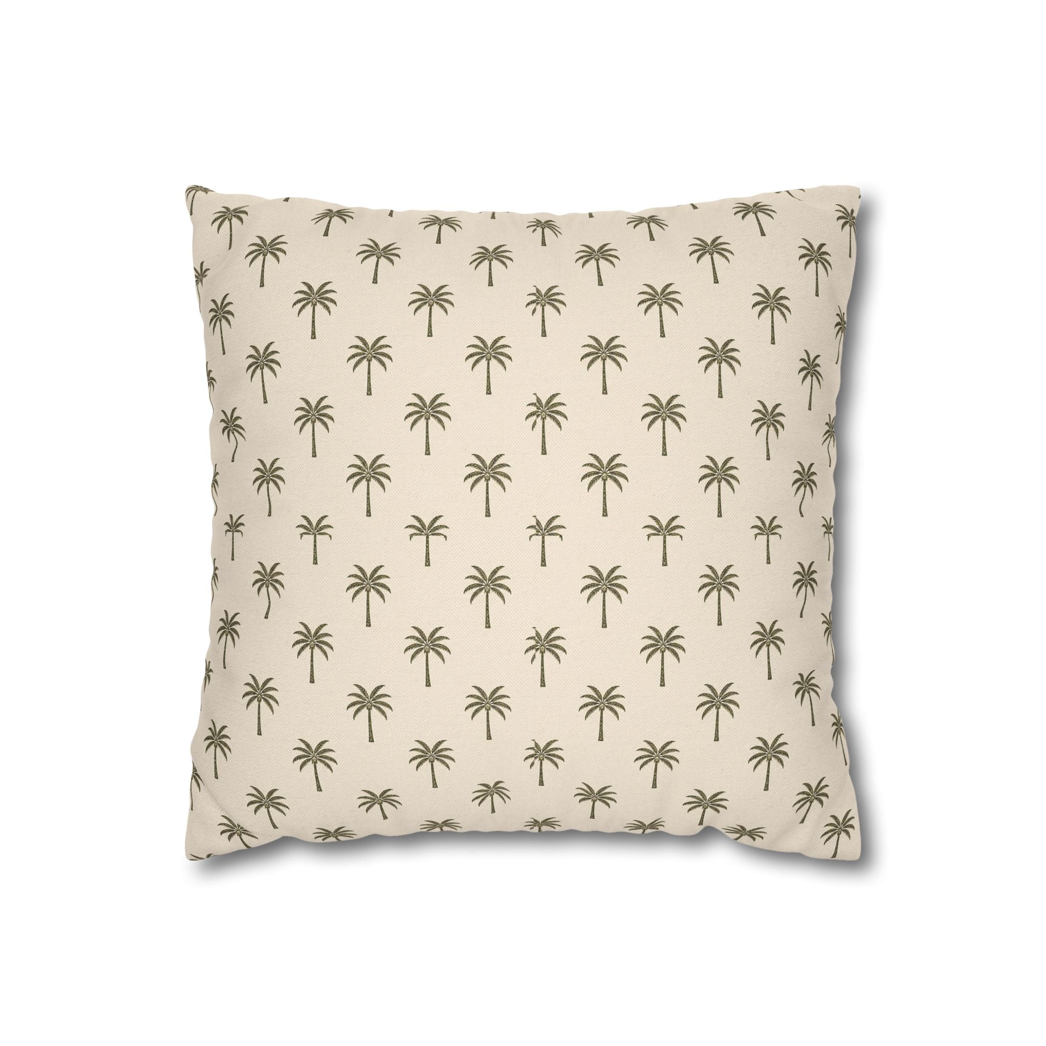 Palm Pattern Square Pillowcase — Tropical Beige Decorative Throw Pillow Cover - Creations by Chris and Carlos