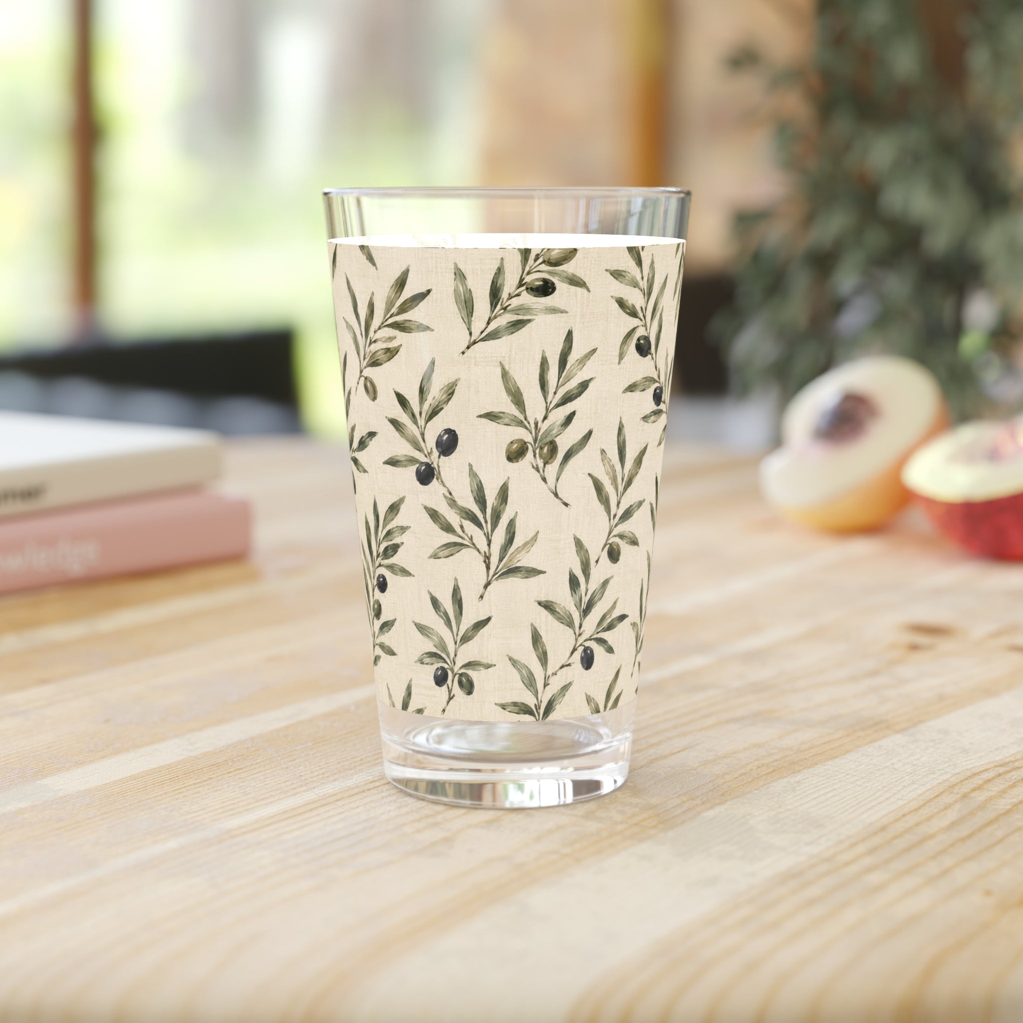 Olive Branch 16oz Pint Glass — Botanical Pattern Beer Glass - Creations by Chris and Carlos