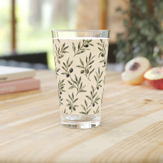 Olive Branch 16oz Pint Glass — Botanical Pattern Beer Glass - Creations by Chris and Carlos
