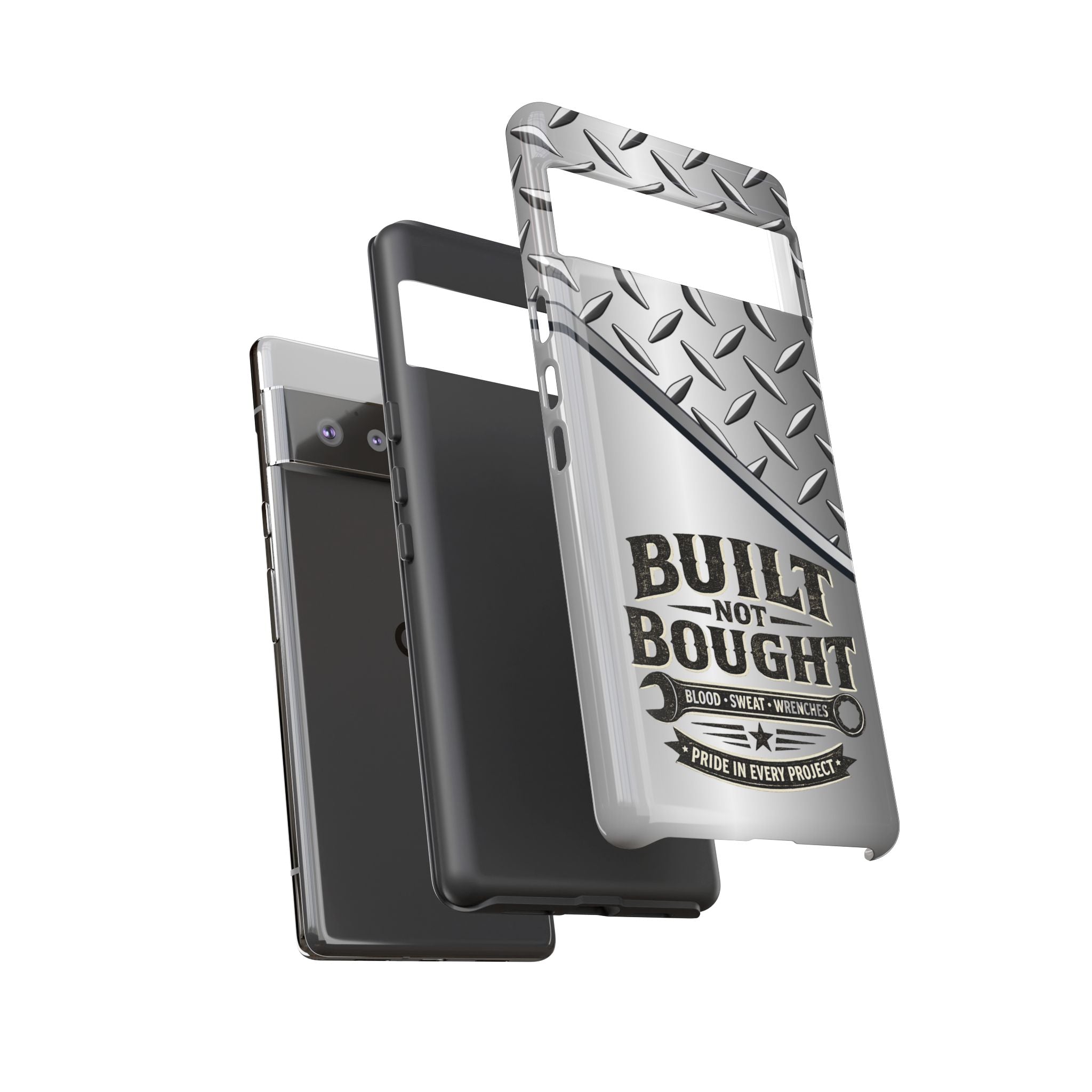 Built Not Bought Metal Diamond-Plate Phone Case — Rugged Tool Lover Gift - Creations by Chris and Carlos