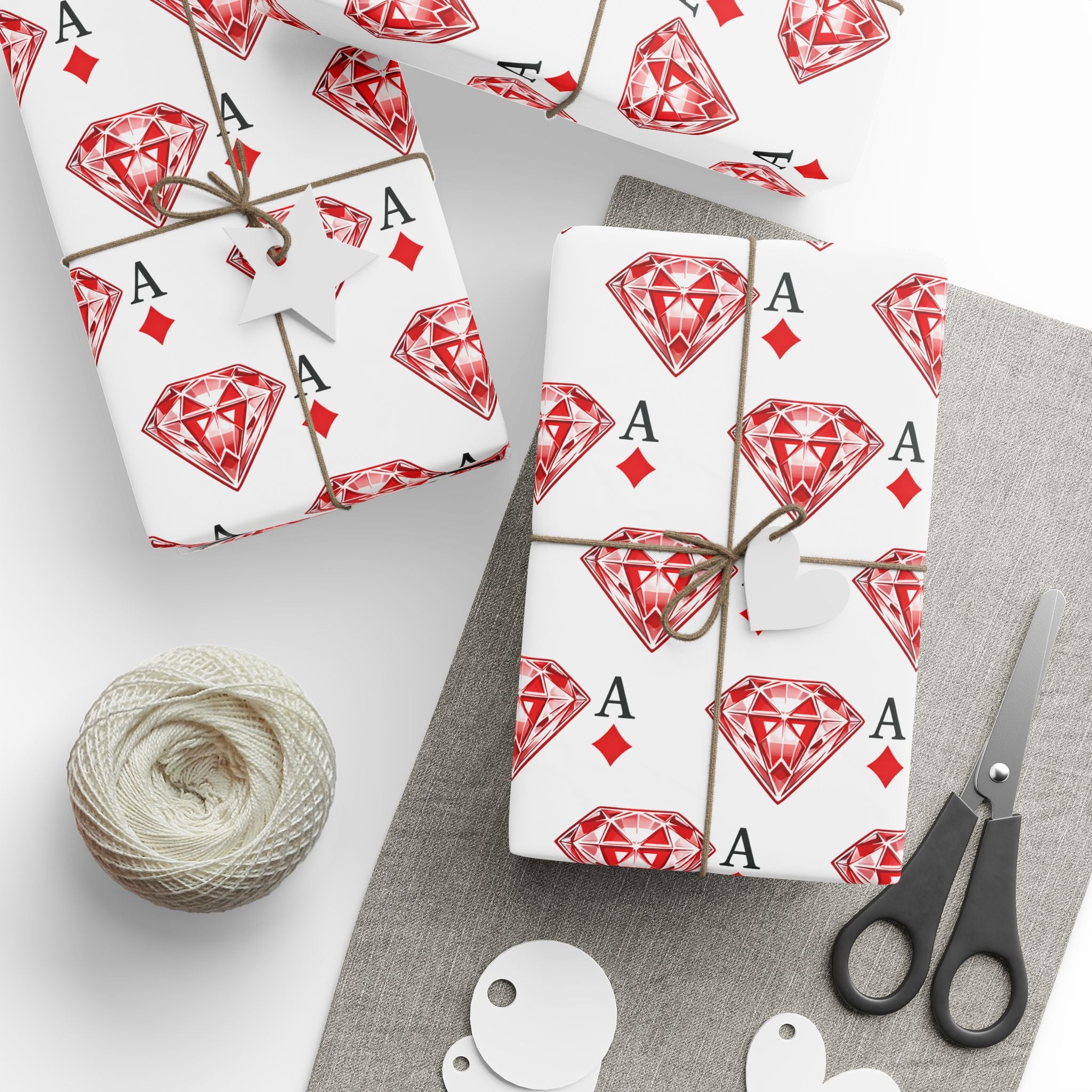 Wrapping Paper Roll — Red Ace of Diamonds Gem Pattern (Playing Card Gift Wrap) - Creations by Chris and Carlos