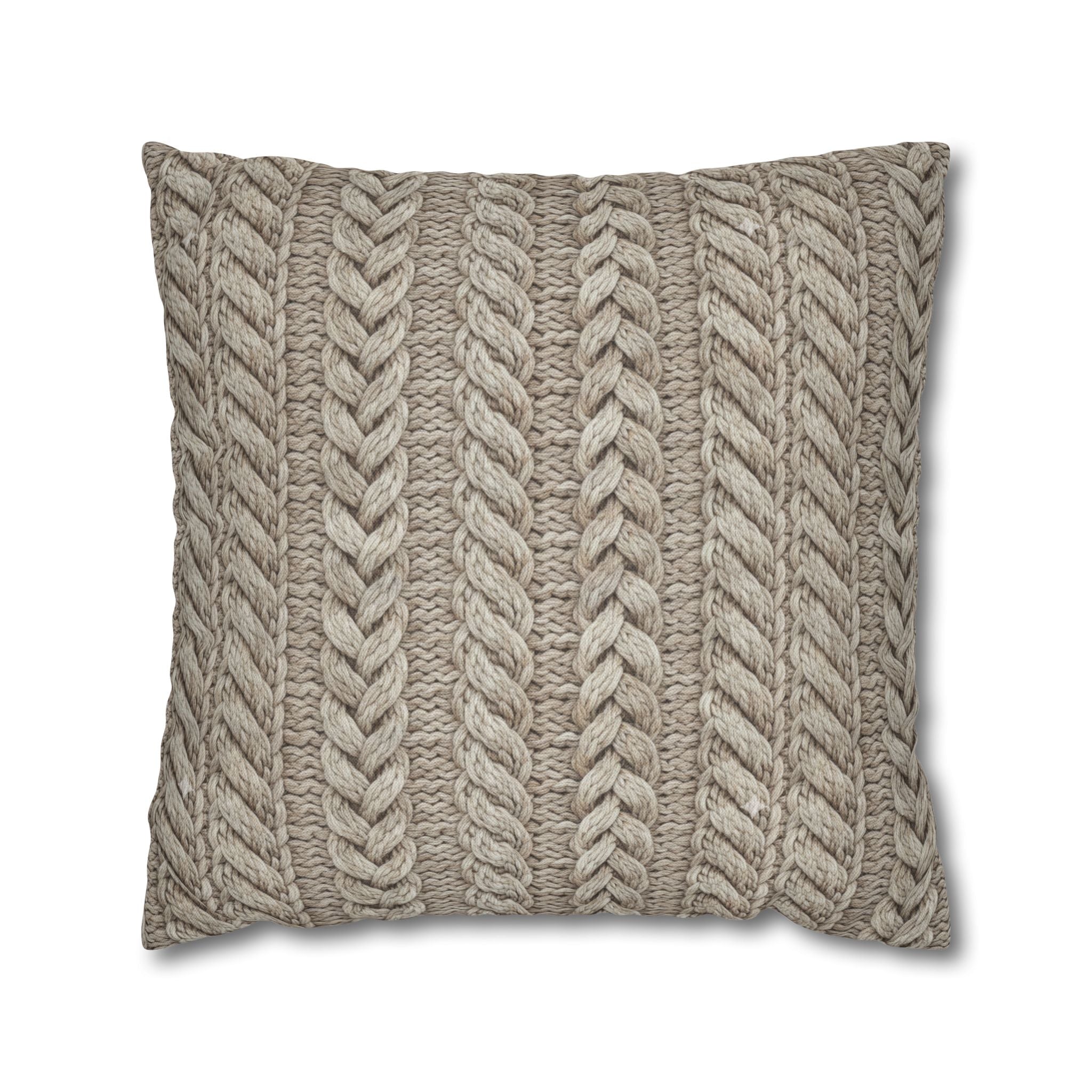 Plumstead Manor Cozy Cable Knit Decorative Pillowcase — Neutral Beige Square Throw Pillow Cover - Creations by Chris and Carlos