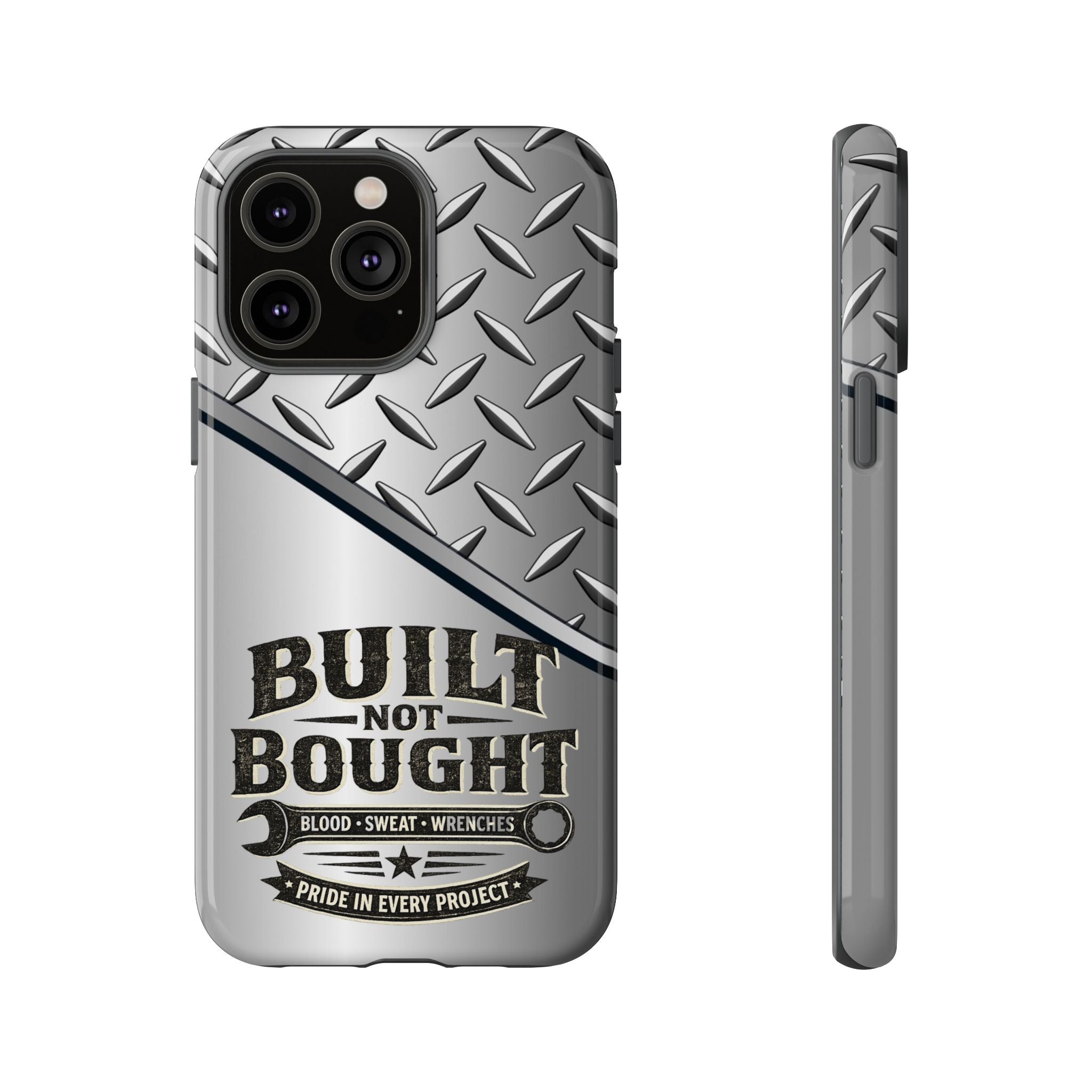 Built Not Bought Metal Diamond-Plate Phone Case — Rugged Tool Lover Gift - Creations by Chris and Carlos