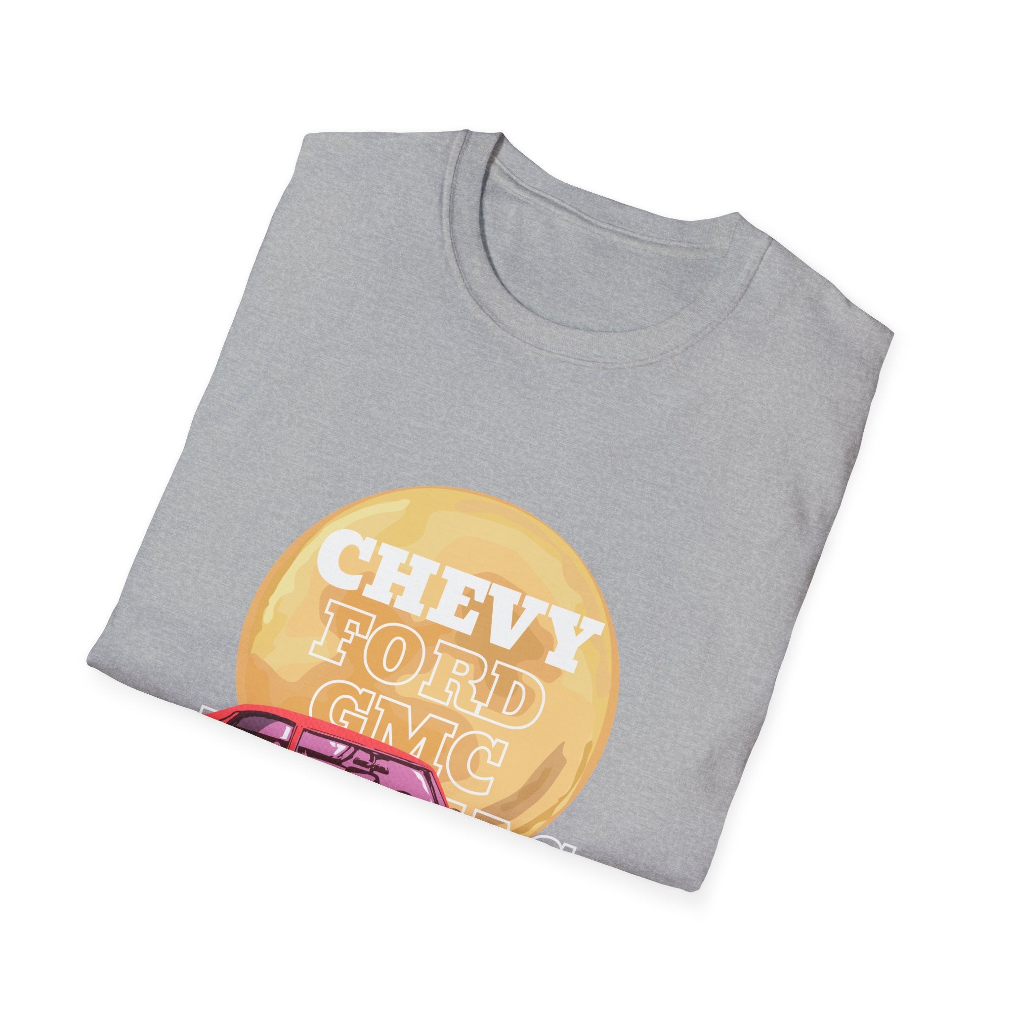 Vintage Muscle Car T-Shirt — "Chevy Ford Come Racing" Retro Red Classic Car Tee - Creations by Chris and Carlos