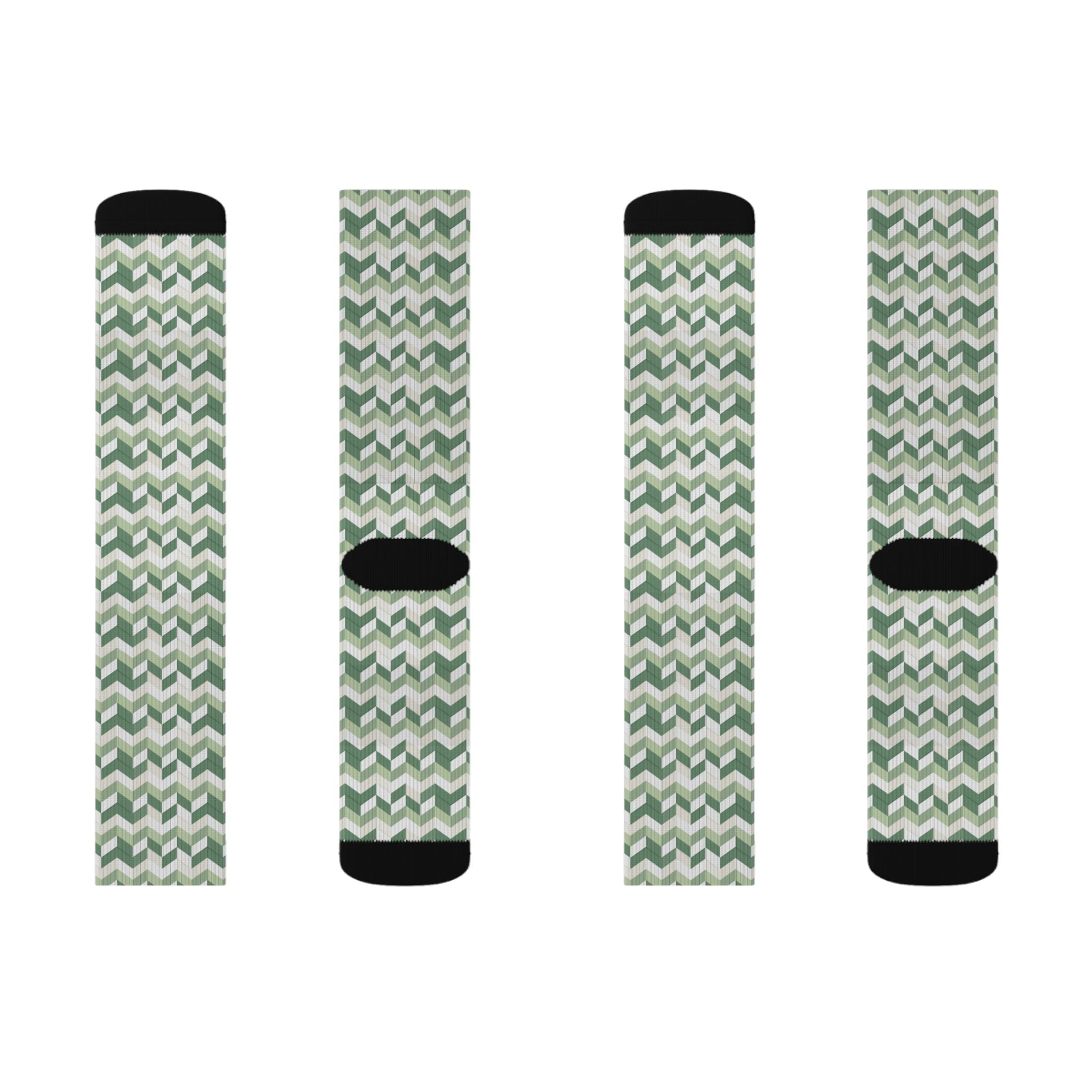 Prism Point Athletic Collection- Green Zigzag Knit-Pattern Sublimation Crew Socks - Creations by Chris and Carlos