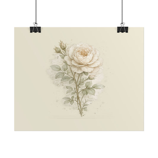 Floral Poster — Vintage White Rose Botanical Print (Rolled Poster) - Creations by Chris and Carlos