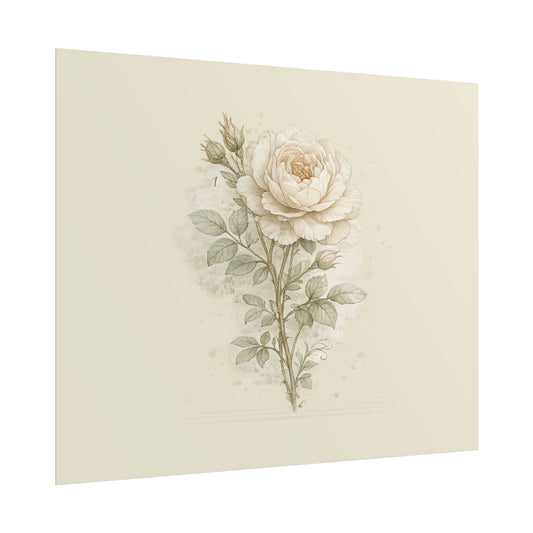 Floral Poster — Vintage White Rose Botanical Print (Rolled Poster) - Creations by Chris and Carlos