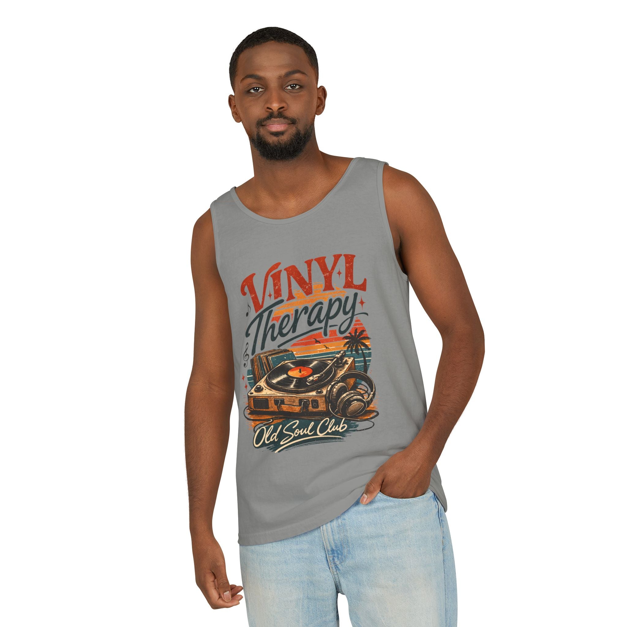 Vinyl Therapy Tank Top — Retro Record Player Music Shirt - Creations by Chris and Carlos