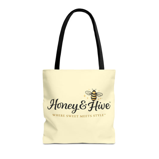 Honey & Hive Logo Tote Bag — Cute Bee Market Tote, "Where Sweet Meets Style" - Creations by Chris and Carlos