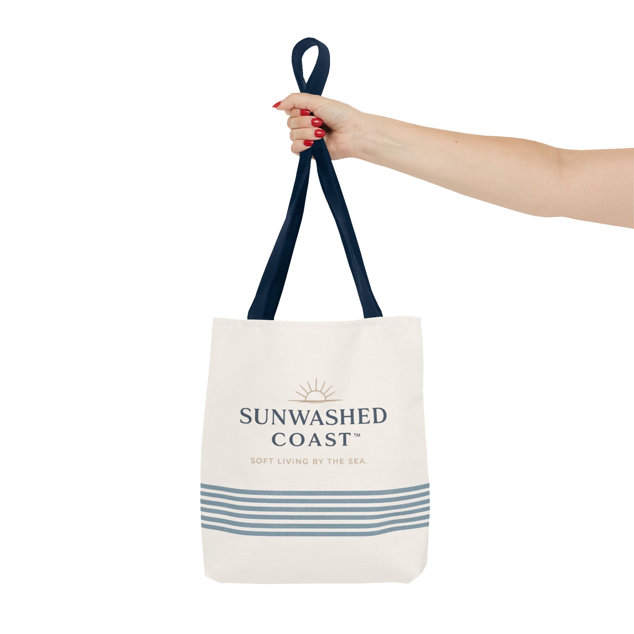 Sunwashed Coast Tote Bag – Coastal Striped Beach Canvas Tote (“Sunwashed Coast” Logo) - Creations by Chris and Carlos