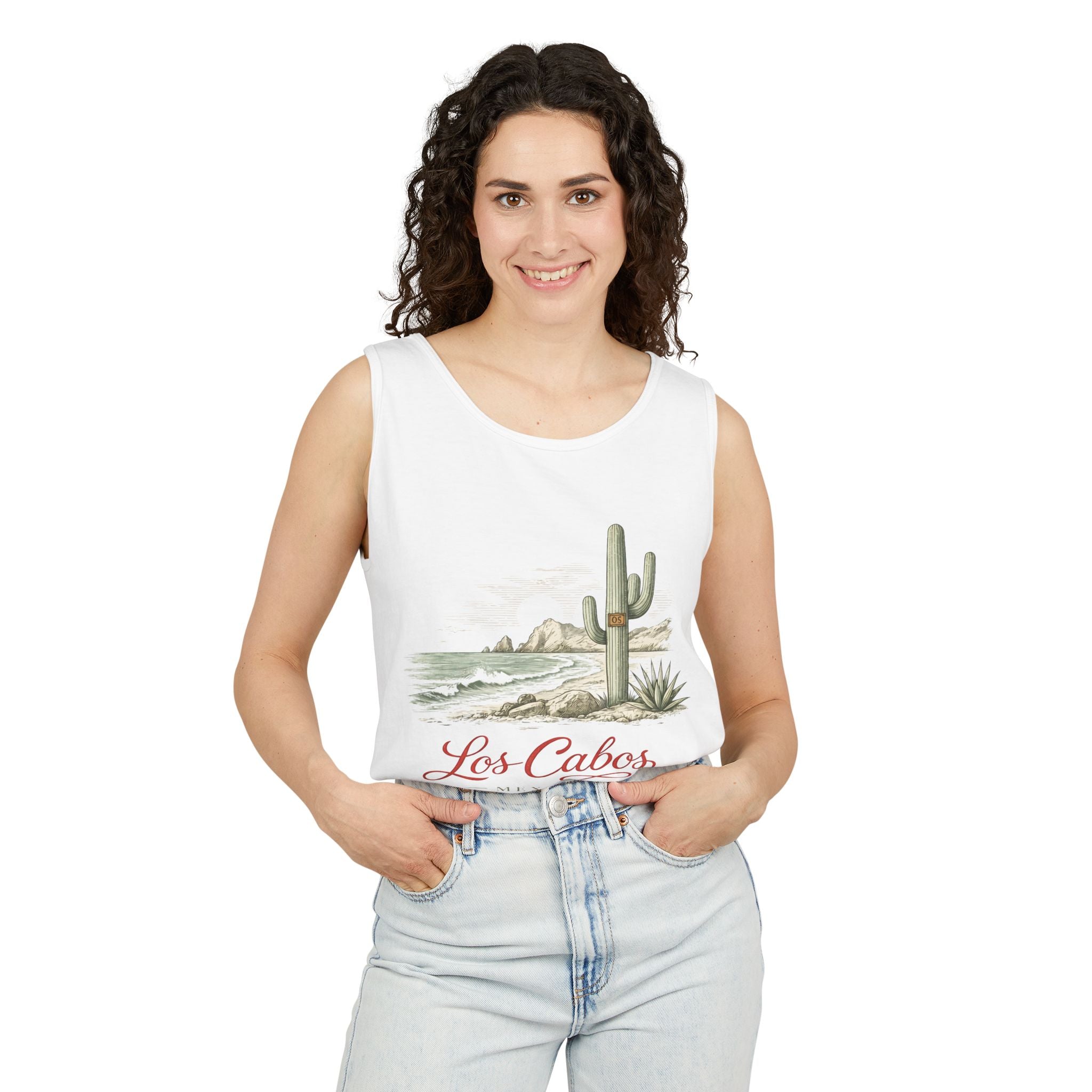 Los Cabos Cactus Beach Tank Top — Vintage Desert Coastal Vacation Tee - Creations by Chris and Carlos