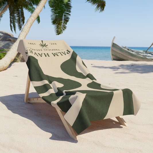 Palm Haven Resort Beach Towel — Tropical Escape Stripe Design - Creations by Chris and Carlos
